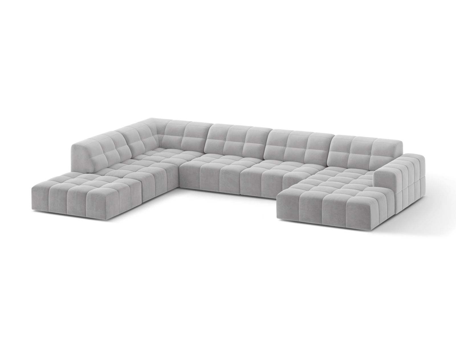 Velvet Panoramic Left Corner Sofa, "Jennifer", 7 Seats, 375x263x78