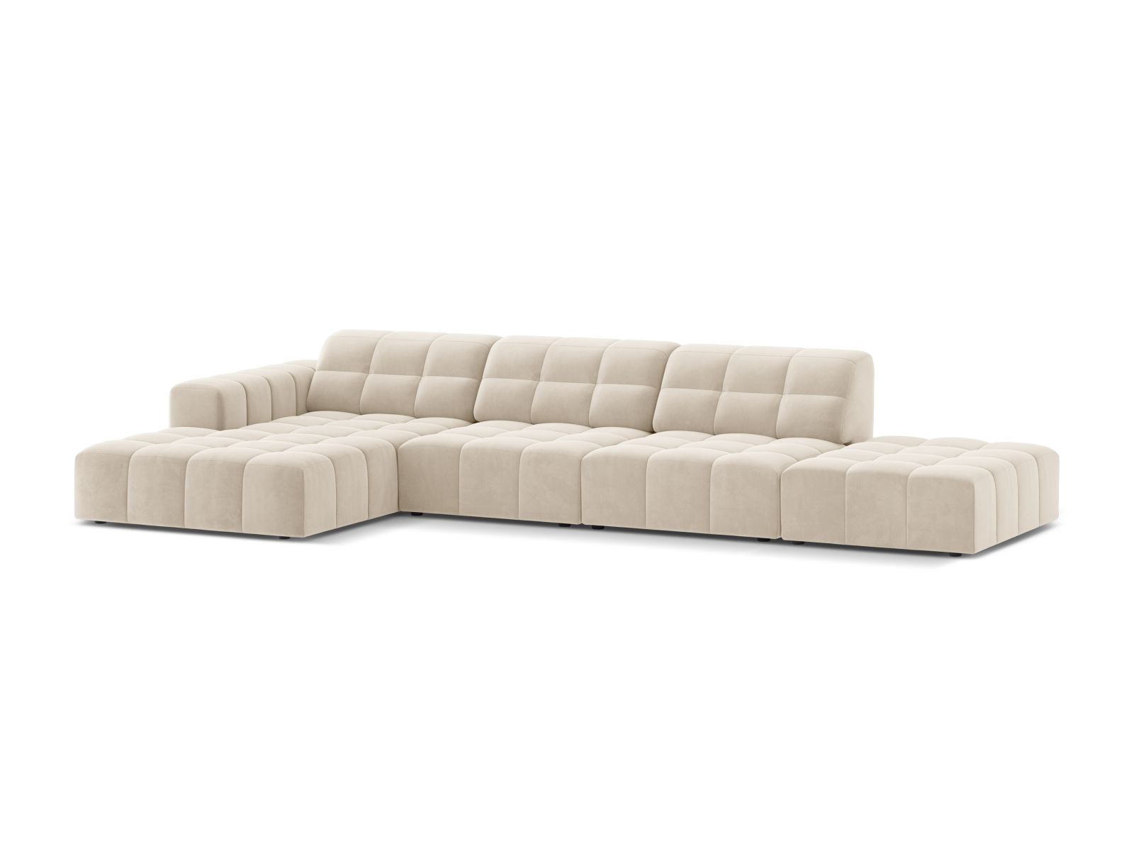 Velvet Left Corner Sofa, "Jennifer", 5 Seats, 348x167x78