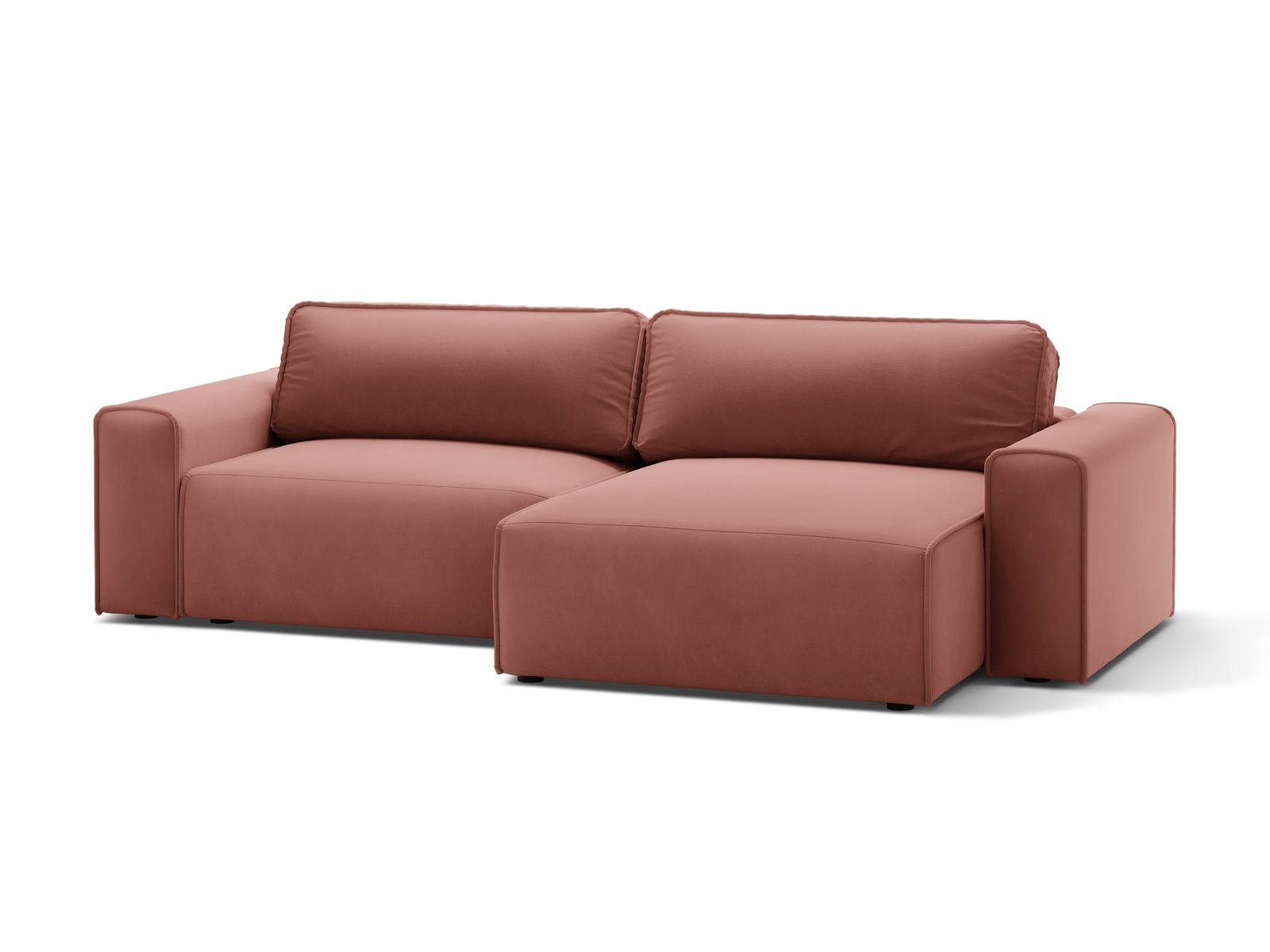 Velvet Right Corner Sofa With Bed Function And Box, "Victor", 3 Seats, 246x148x83