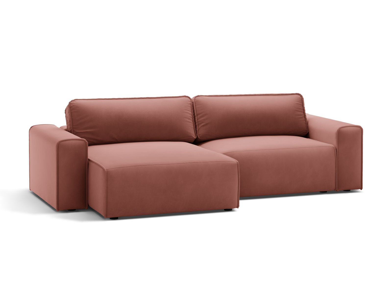 Velvet Left Corner Sofa With Bed Function And Box, "Victor", 3 Seats, 246x148x83