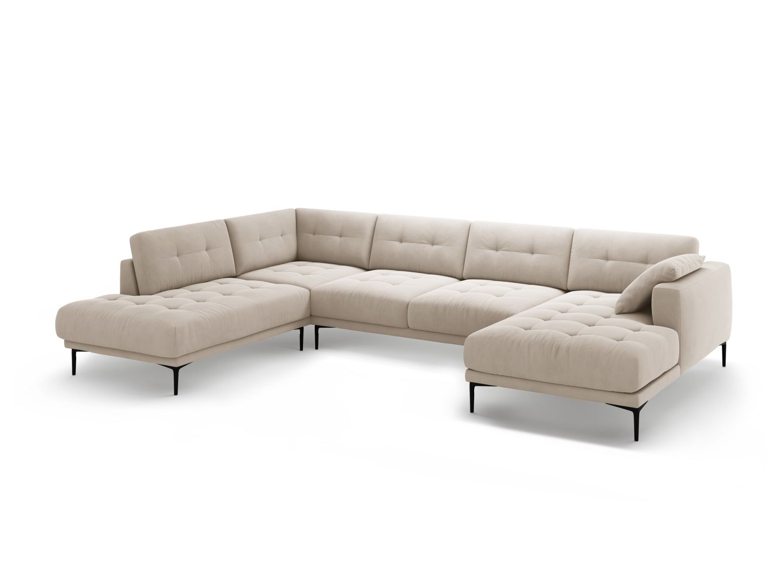 Velvet Panoramic Left Corner Sofa, "Bemy", 7 Seats, 368x240x86