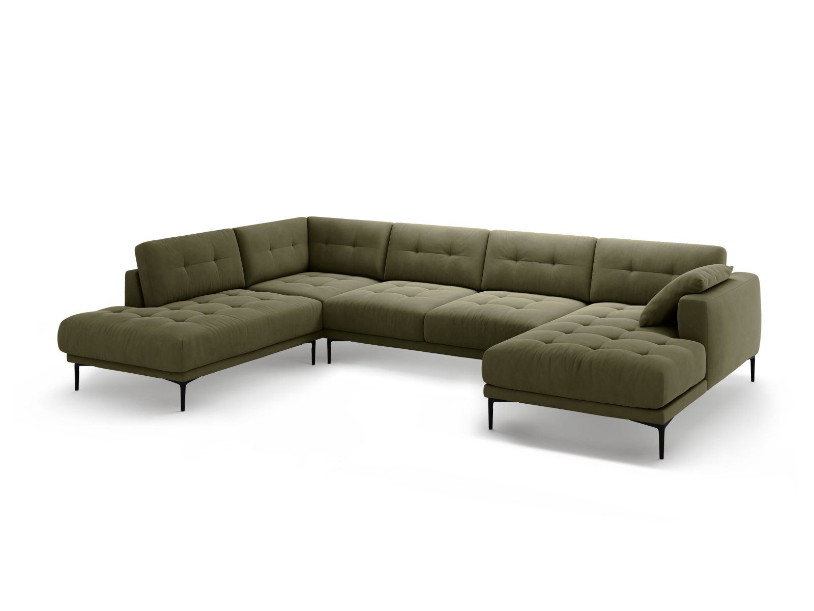 Velvet Panoramic Left Corner Sofa, "Bemy", 7 Seats, 368x240x86