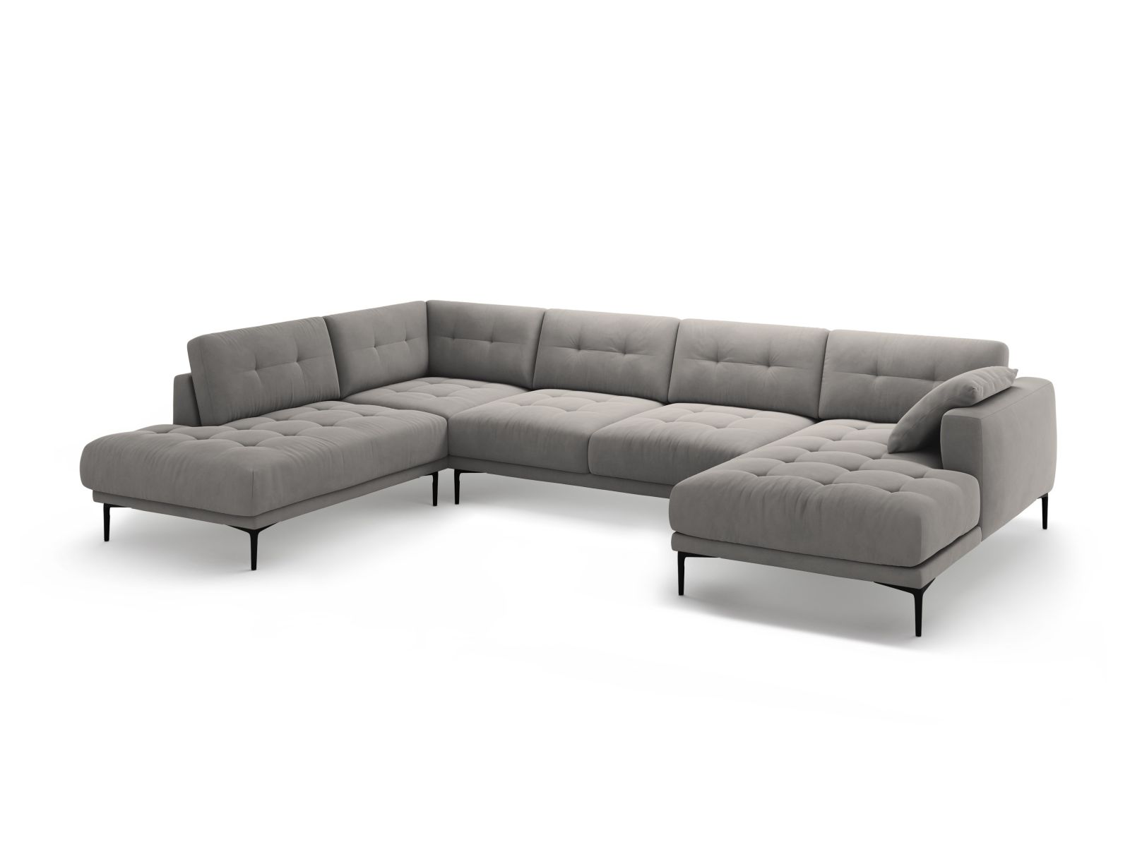 Velvet Panoramic Left Corner Sofa, "Bemy", 7 Seats, 368x240x86