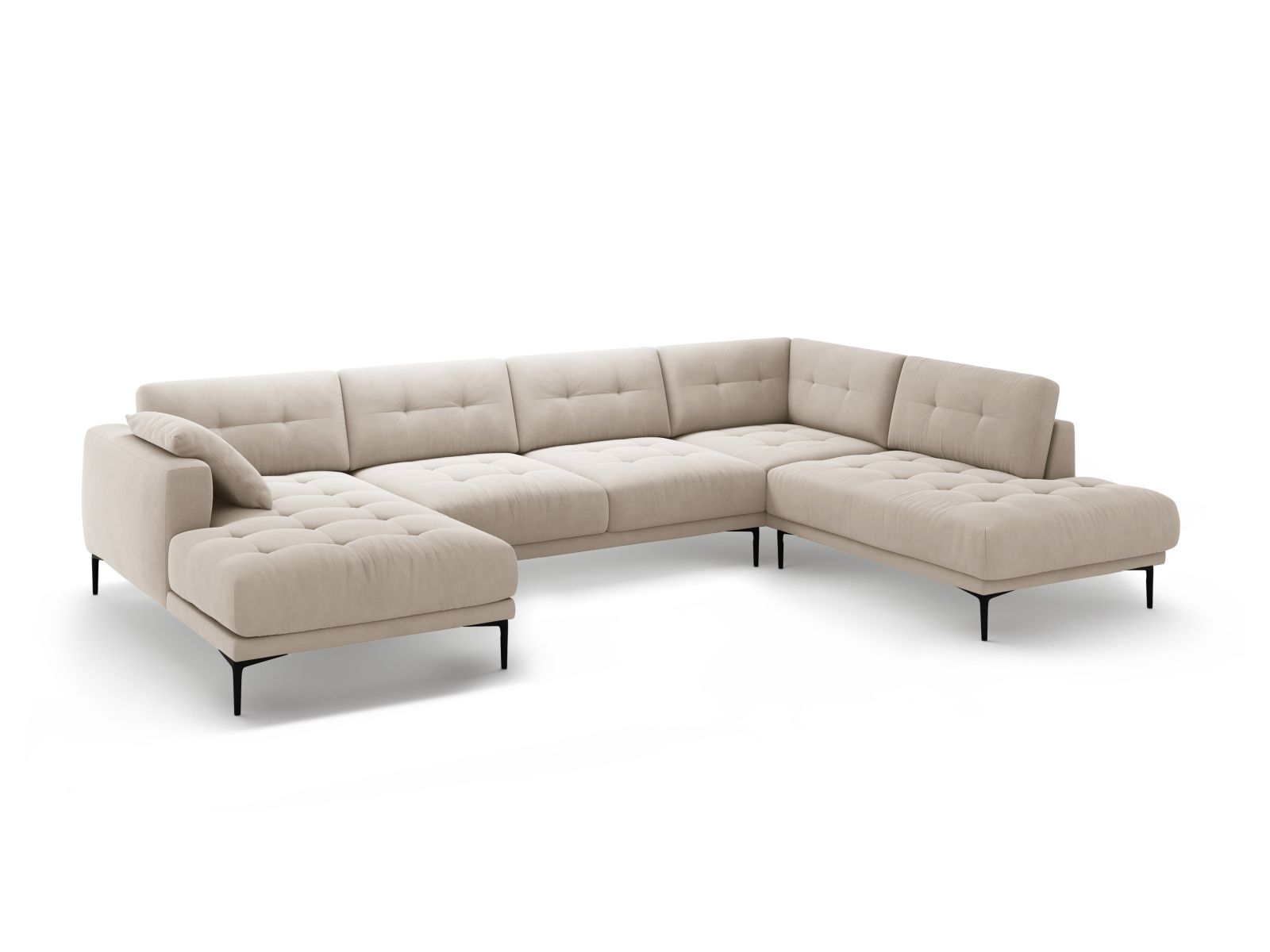 Velvet Panoramic Right Corner Sofa, "Bemy", 7 Seats, 368x240x86