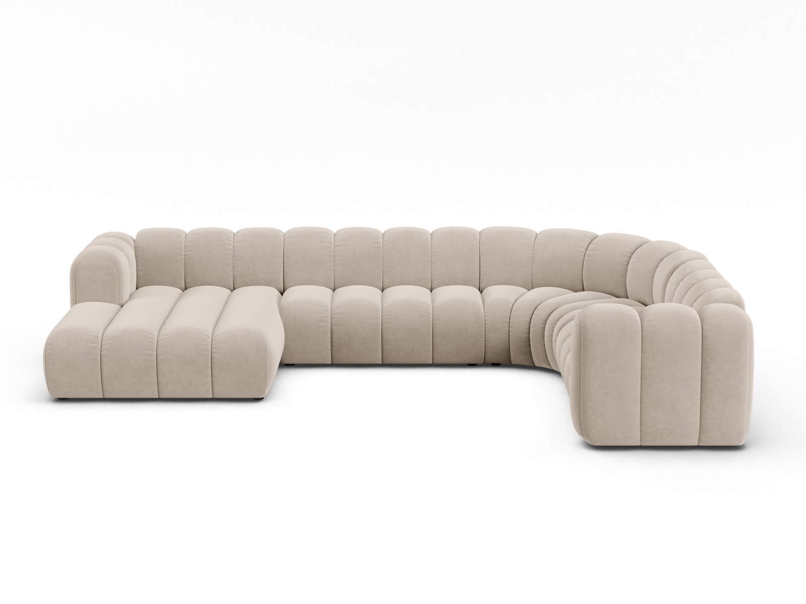Velvet Modular Panoramic Right Corner Sofa, "Lupine", 6 Seats, 370x280x70