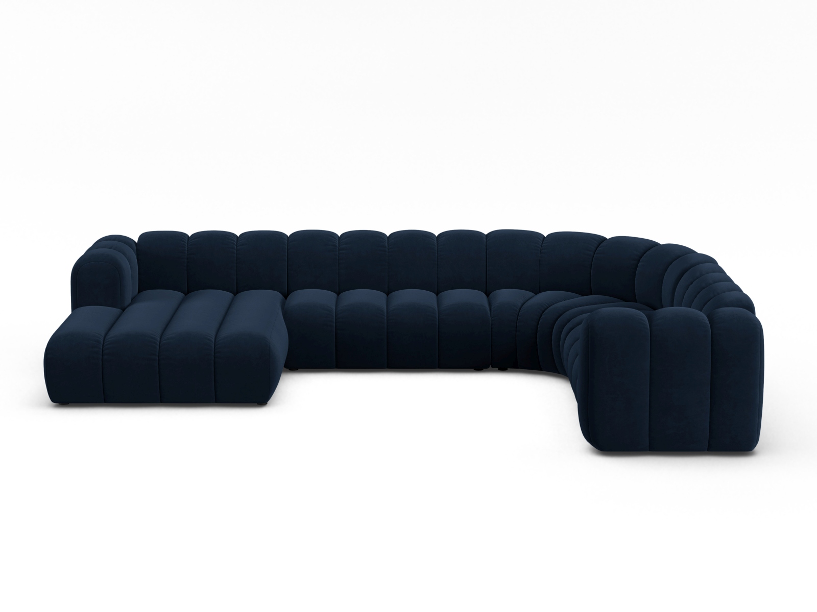 Velvet Modular Panoramic Right Corner Sofa, "Lupine", 6 Seats, 370x280x70
