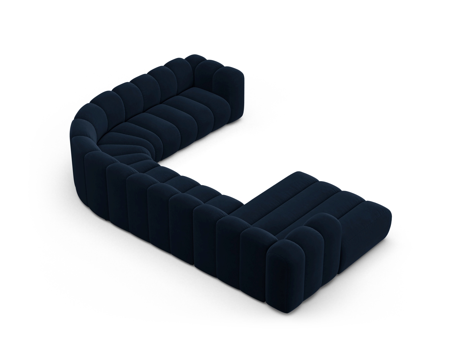 Velvet Modular Panoramic Right Corner Sofa, "Lupine", 6 Seats, 370x280x70