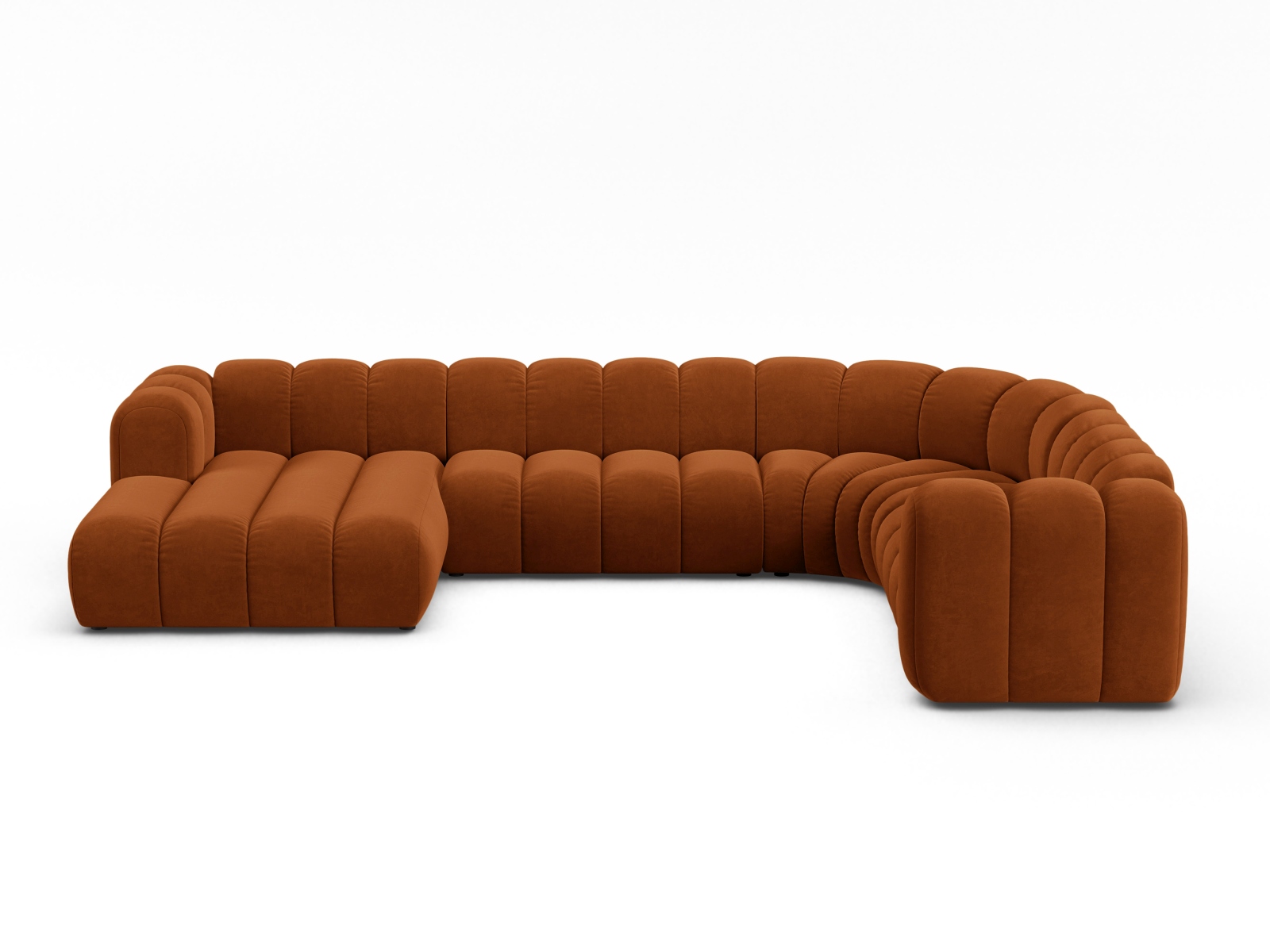 Velvet Modular Panoramic Right Corner Sofa, "Lupine", 6 Seats, 370x280x70