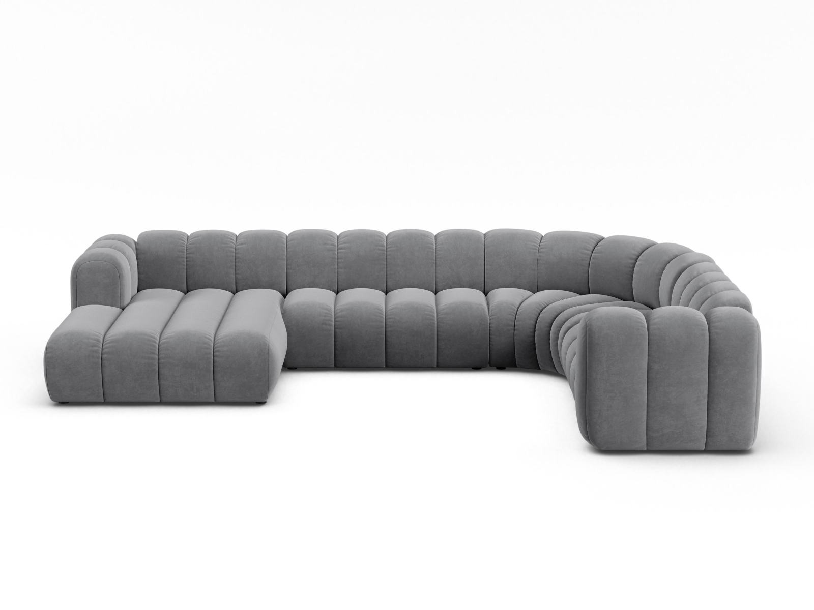 Velvet Modular Panoramic Right Corner Sofa, "Lupine", 6 Seats, 370x280x70
