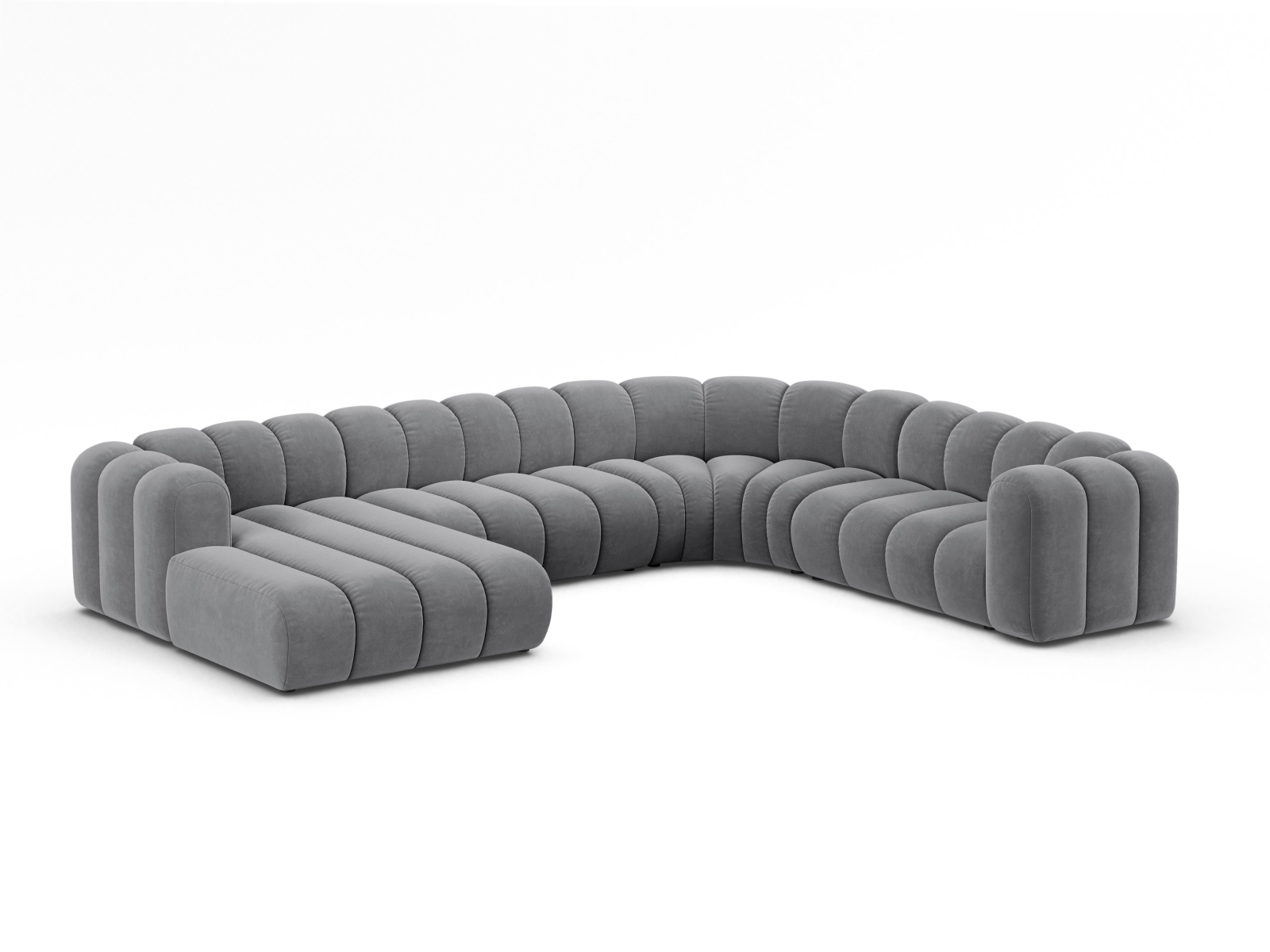 Velvet Modular Panoramic Right Corner Sofa, "Lupine", 6 Seats, 370x280x70