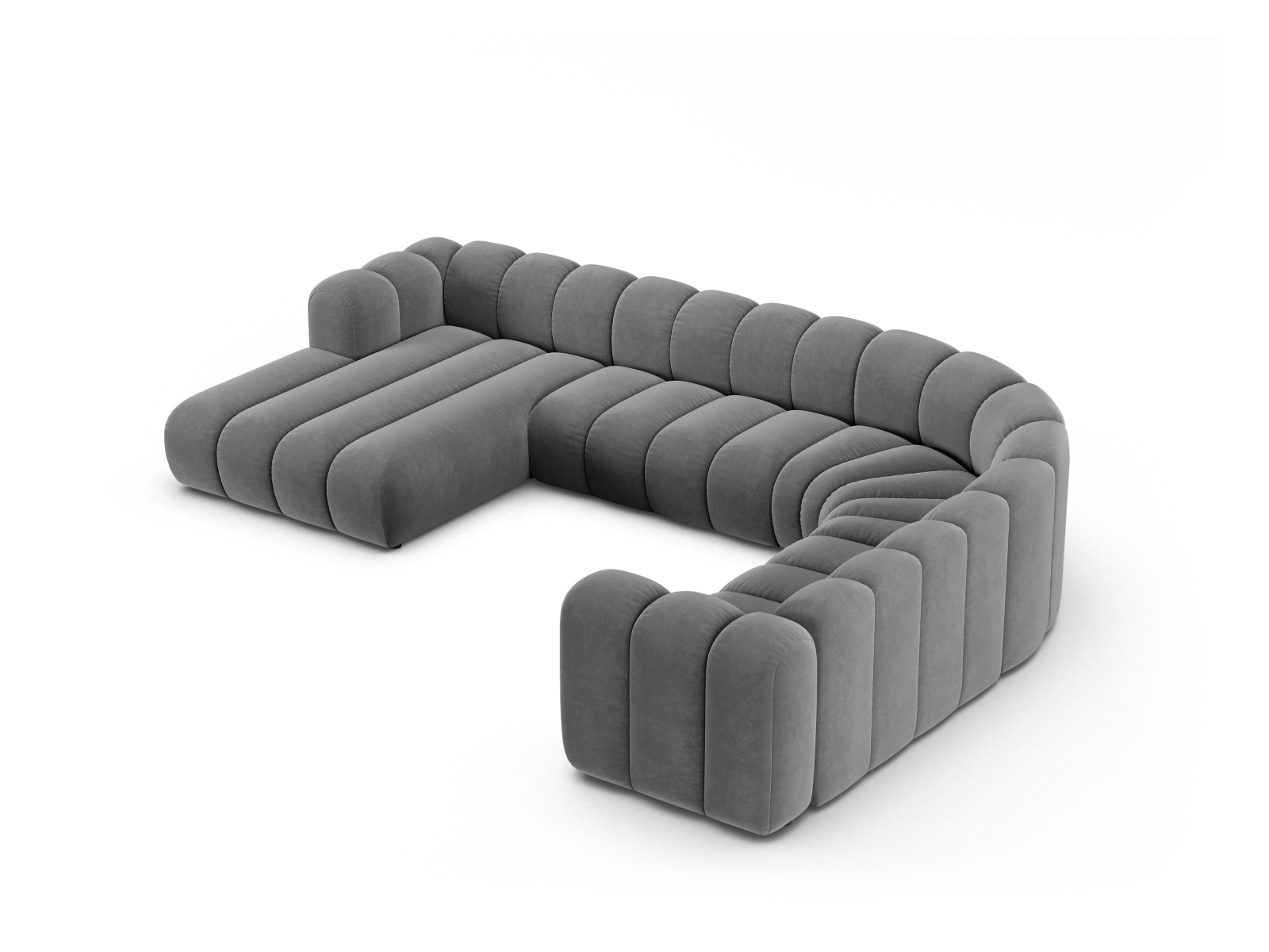 Velvet Modular Panoramic Right Corner Sofa, "Lupine", 6 Seats, 370x280x70