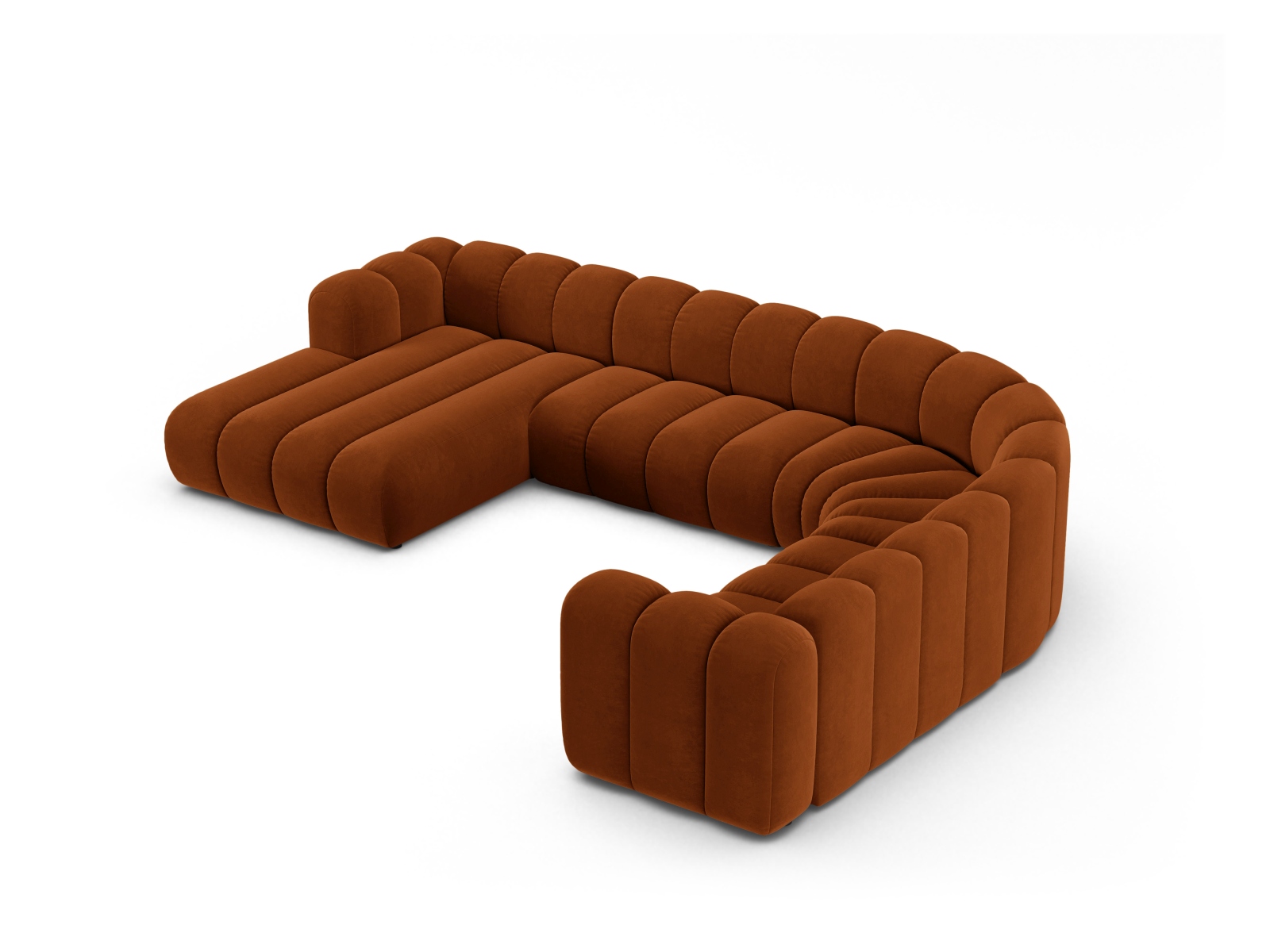 Velvet Modular Panoramic Right Corner Sofa, "Lupine", 6 Seats, 370x280x70