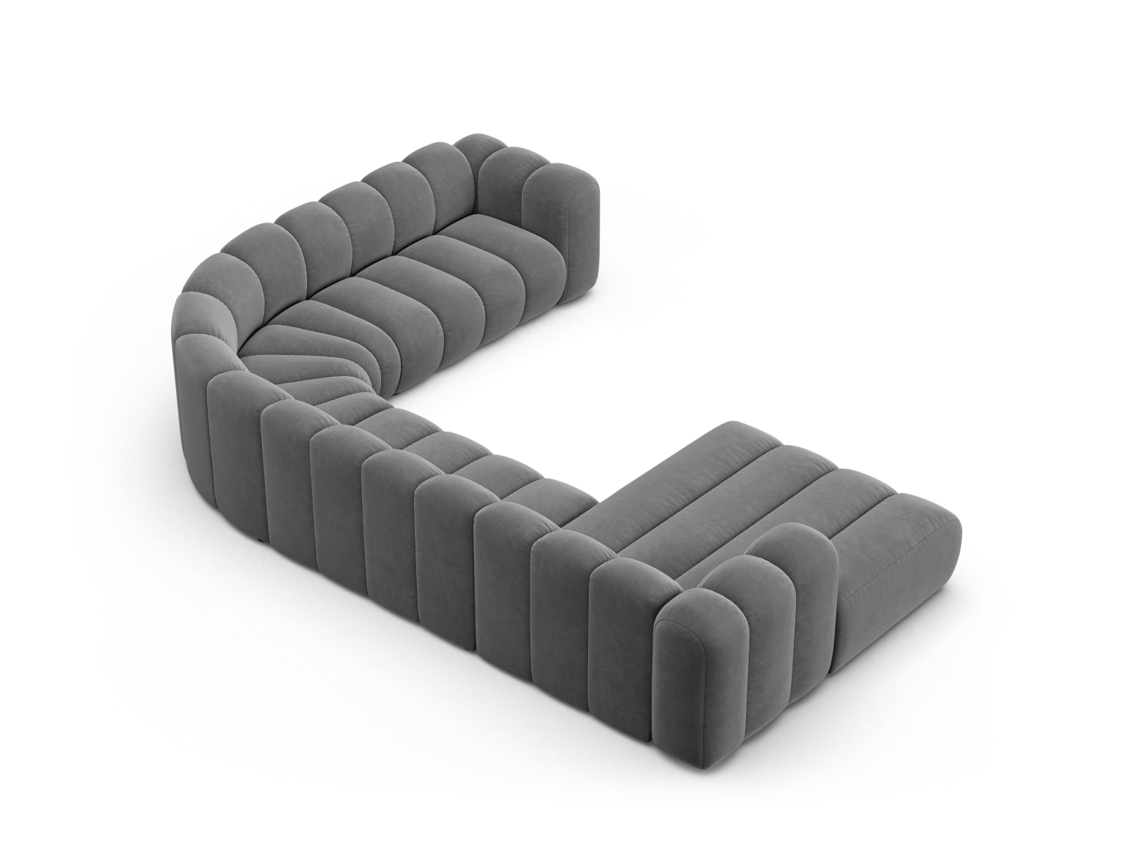 Velvet Modular Panoramic Right Corner Sofa, "Lupine", 6 Seats, 370x280x70