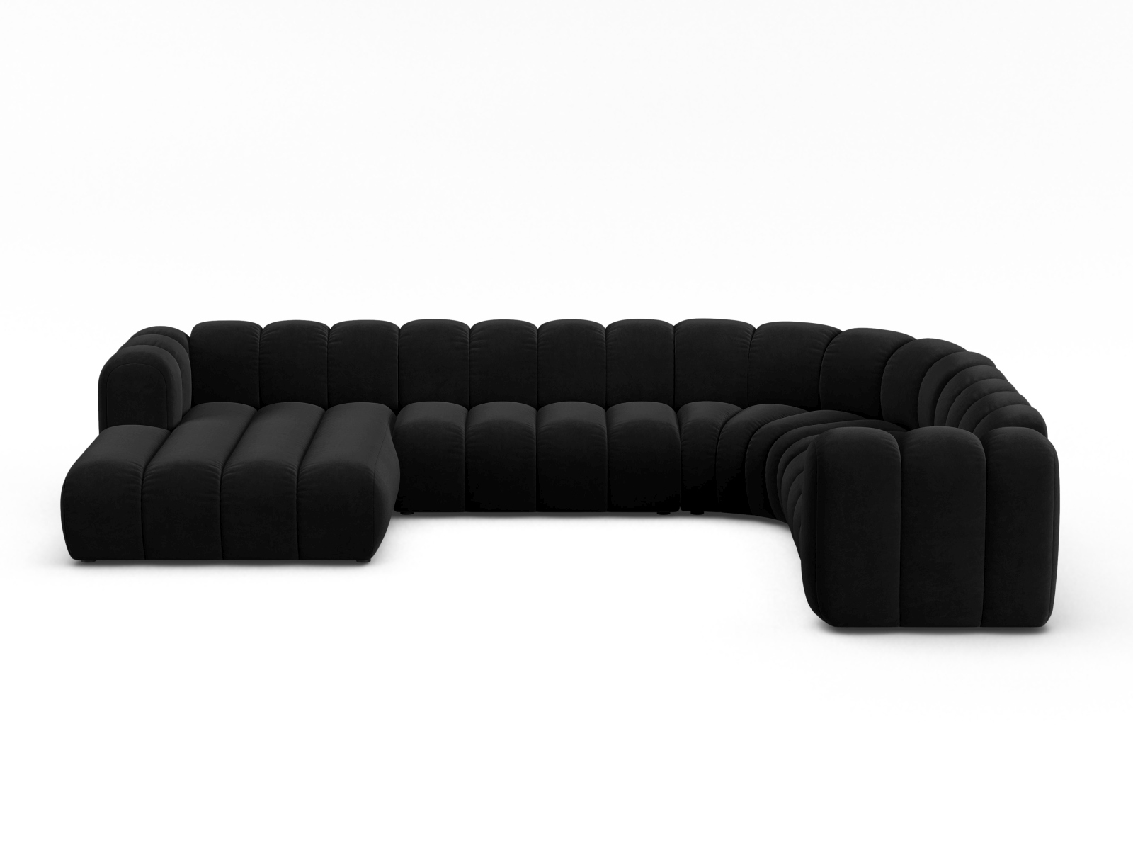 Velvet Modular Panoramic Right Corner Sofa, "Lupine", 6 Seats, 370x280x70