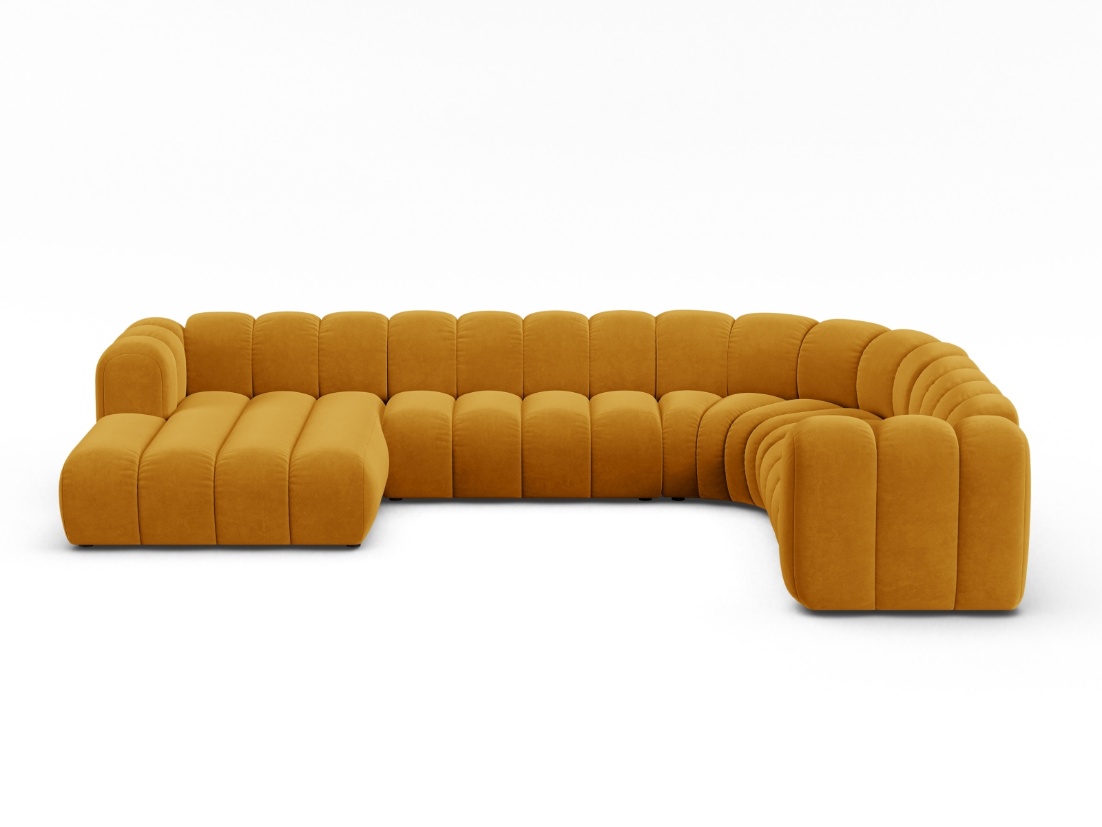 Velvet Modular Panoramic Right Corner Sofa, "Lupine", 6 Seats, 370x280x70