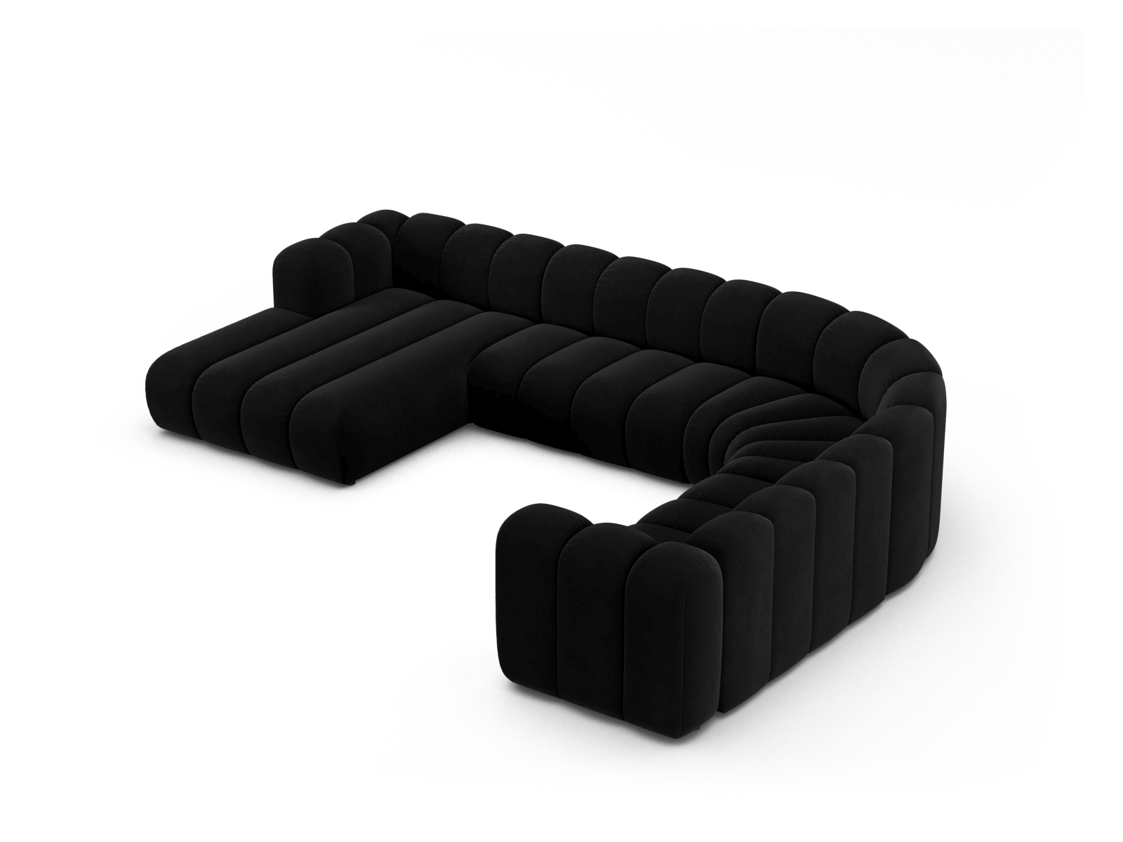 Velvet Modular Panoramic Right Corner Sofa, "Lupine", 6 Seats, 370x280x70