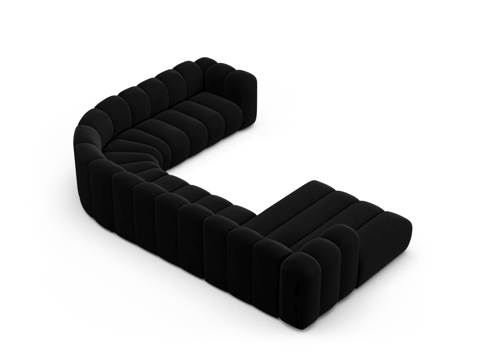 Velvet Modular Panoramic Right Corner Sofa, "Lupine", 6 Seats, 370x280x70
