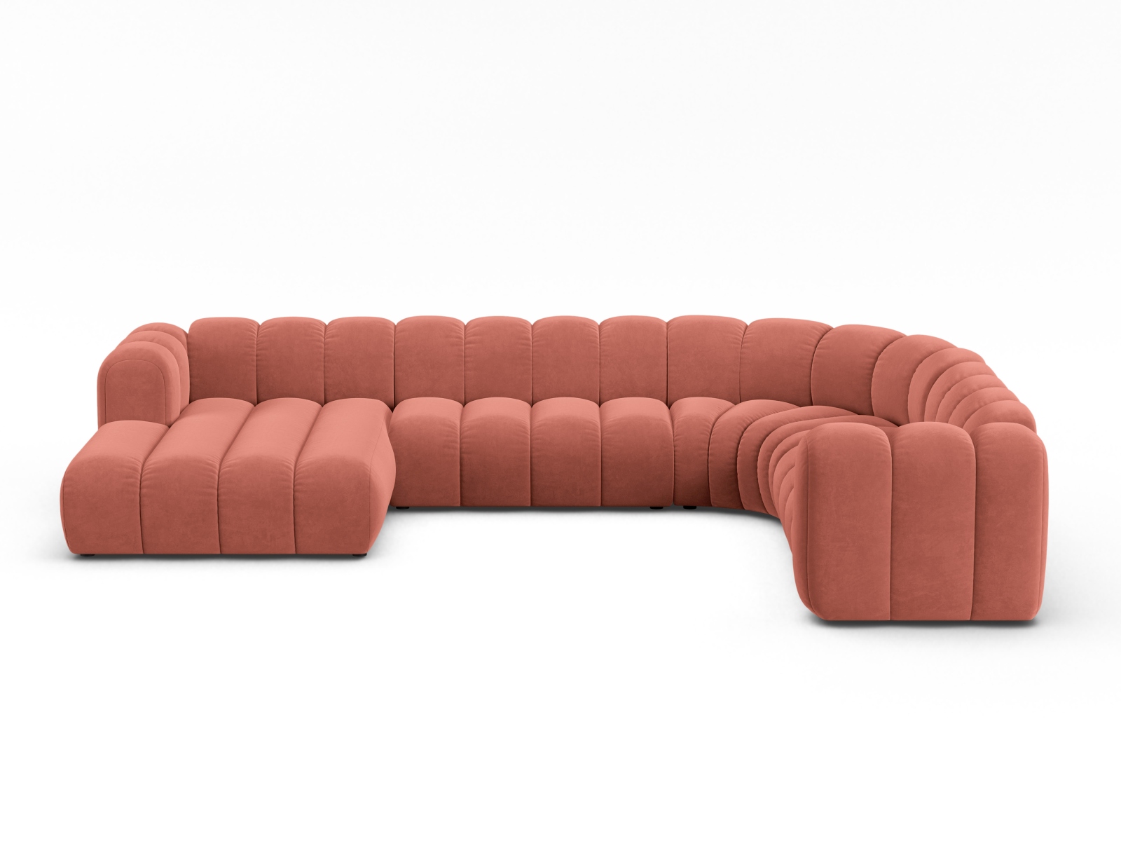 Velvet Modular Panoramic Right Corner Sofa, "Lupine", 6 Seats, 370x280x70