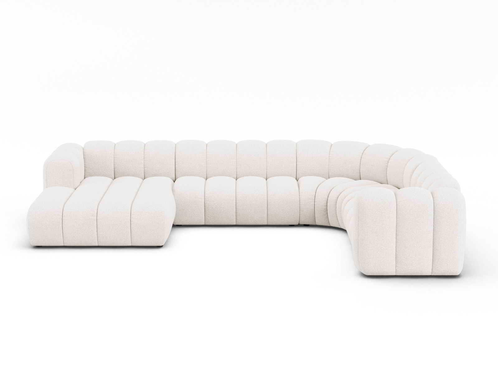 Boucle Modular Panoramic Right Corner Sofa, "Lupine", 6 Seats, 370x280x70