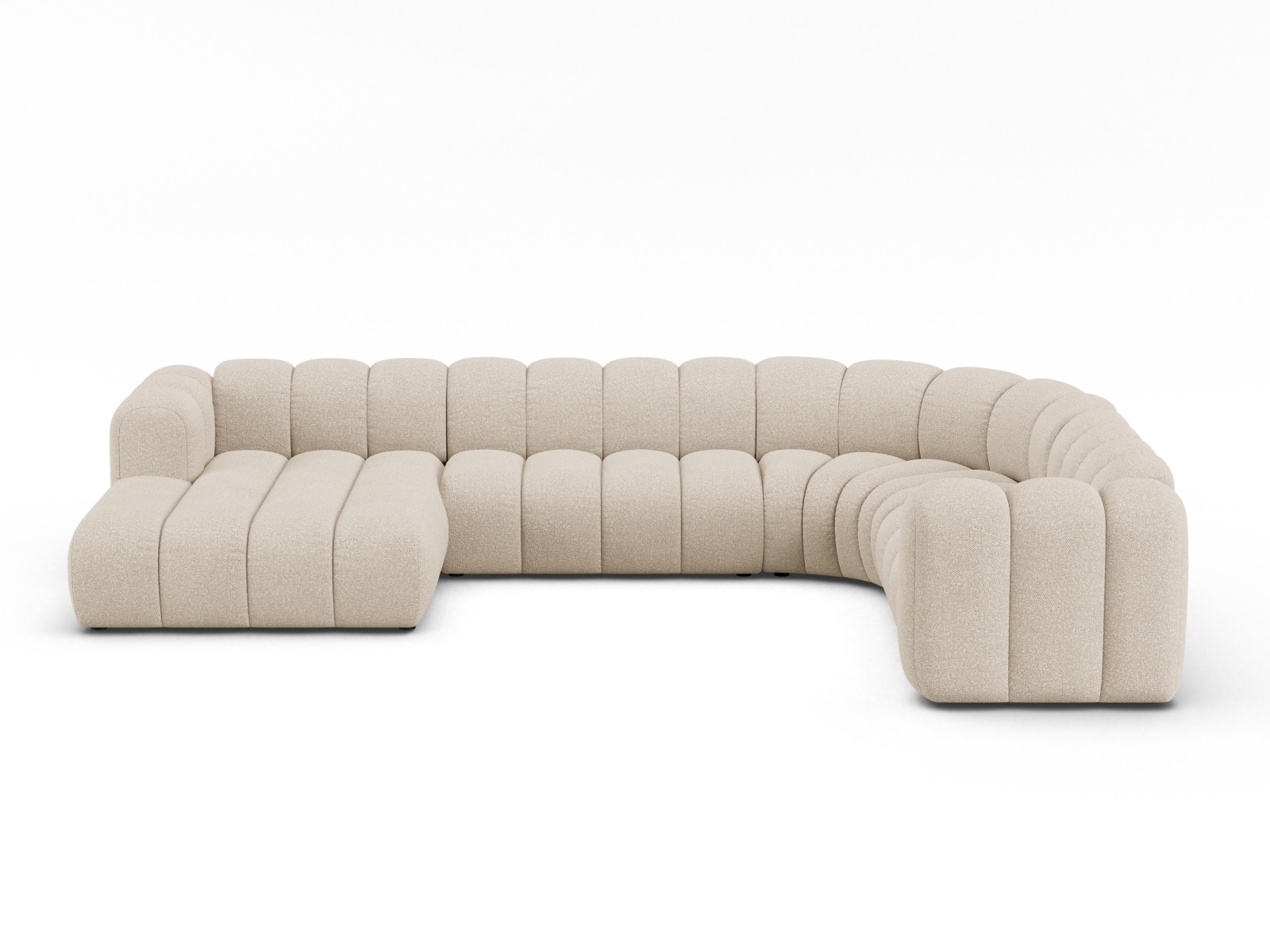 Boucle Modular Panoramic Right Corner Sofa, "Lupine", 6 Seats, 370x280x70
