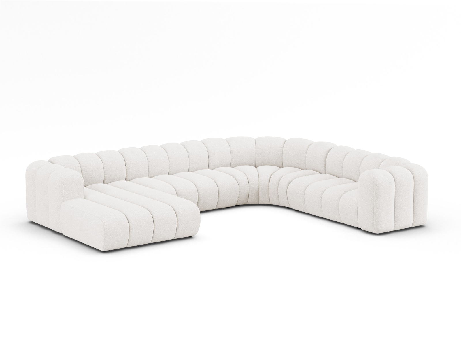 Boucle Modular Panoramic Right Corner Sofa, "Lupine", 6 Seats, 370x280x70