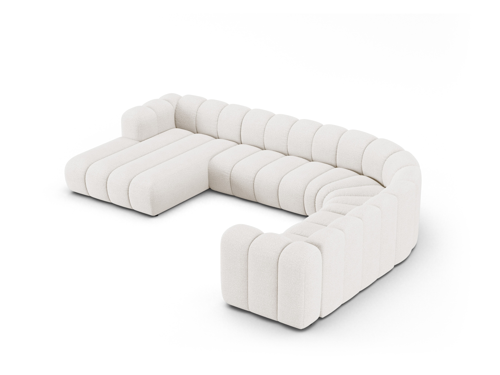 Boucle Modular Panoramic Right Corner Sofa, "Lupine", 6 Seats, 370x280x70