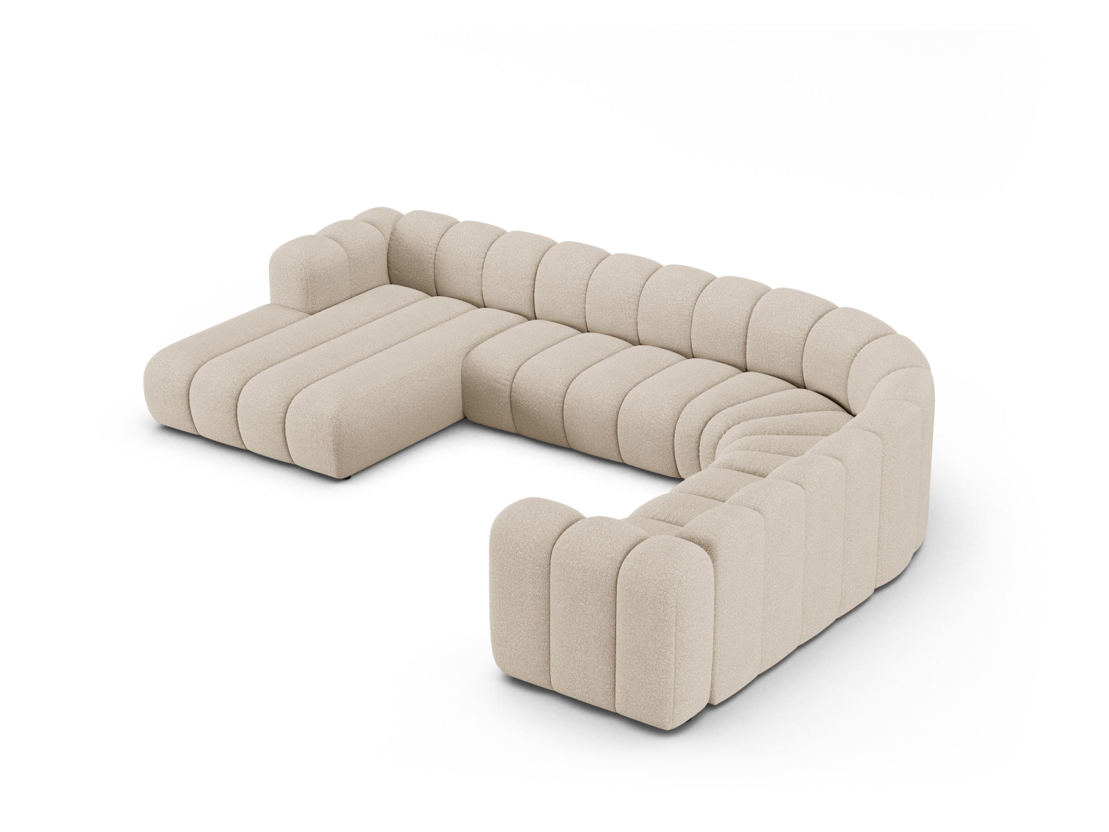 Boucle Modular Panoramic Right Corner Sofa, "Lupine", 6 Seats, 370x280x70