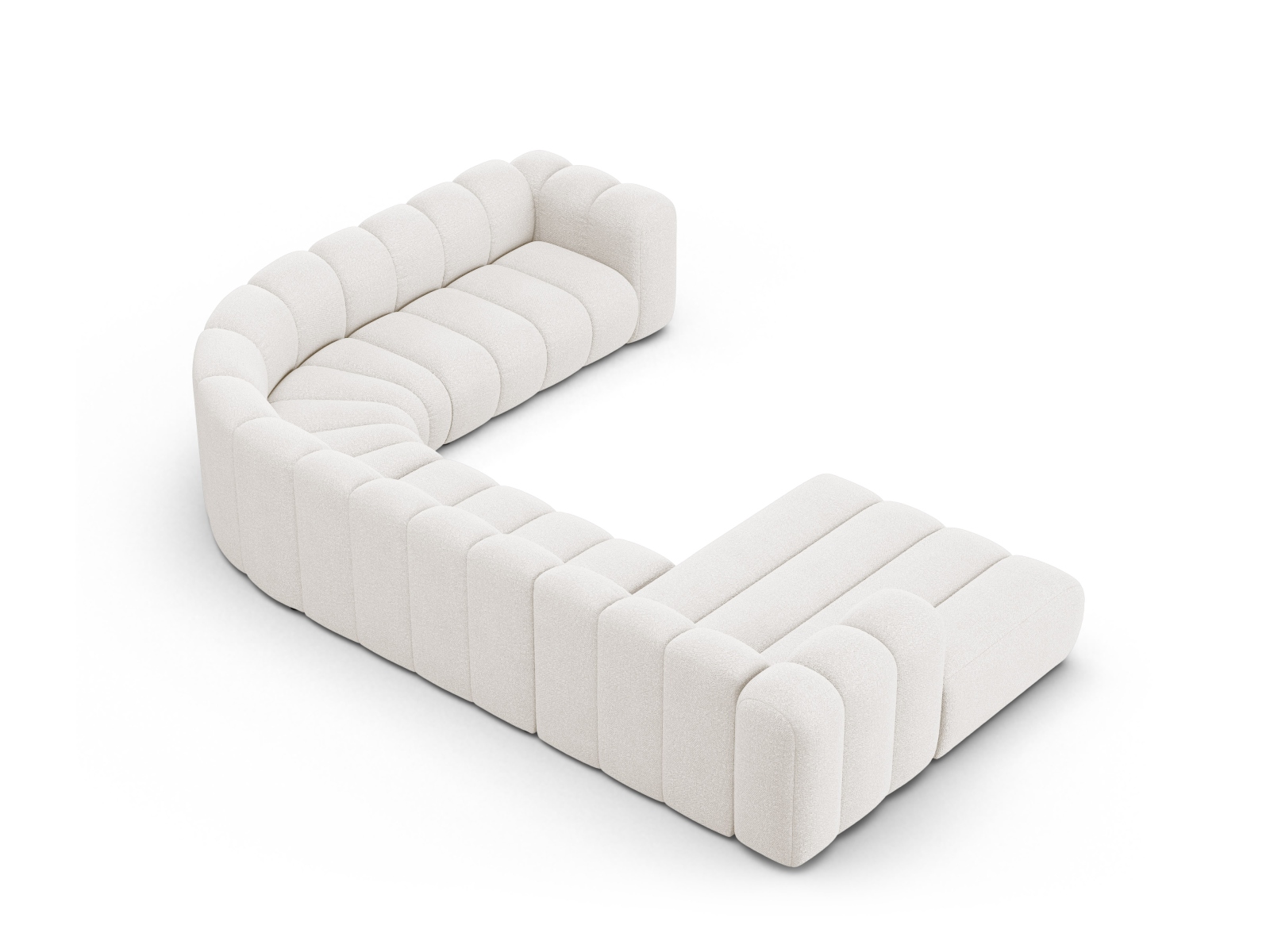 Boucle Modular Panoramic Right Corner Sofa, "Lupine", 6 Seats, 370x280x70