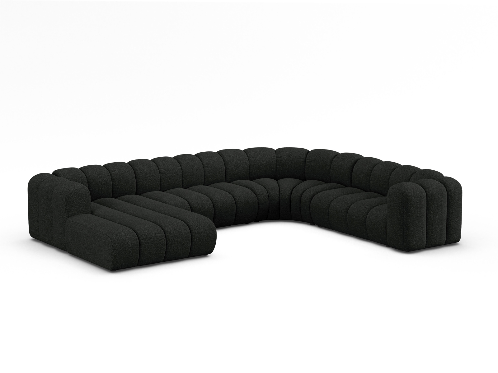 Boucle Modular Panoramic Right Corner Sofa, "Lupine", 6 Seats, 370x280x70