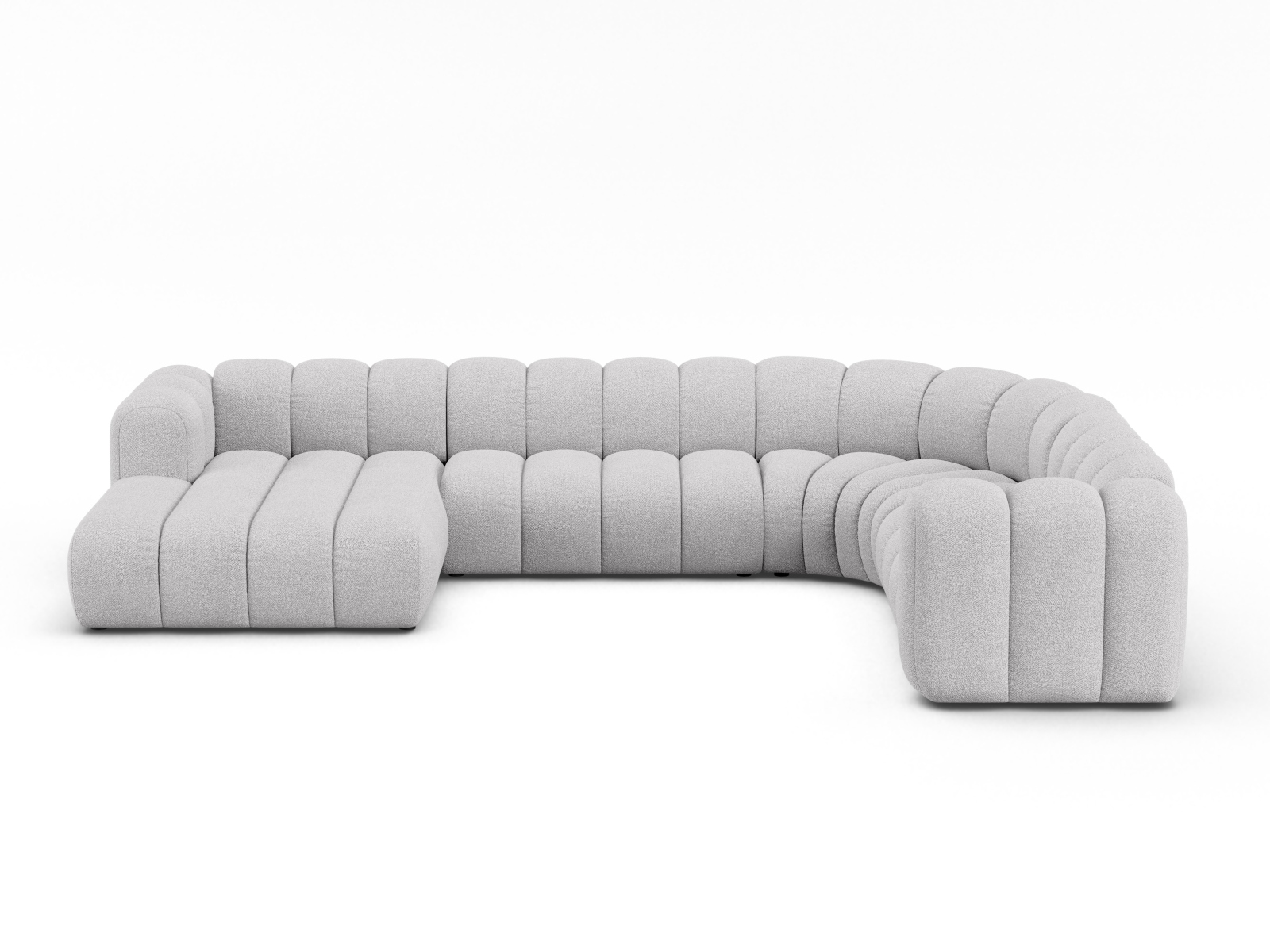 Boucle Modular Panoramic Right Corner Sofa, "Lupine", 6 Seats, 370x280x70