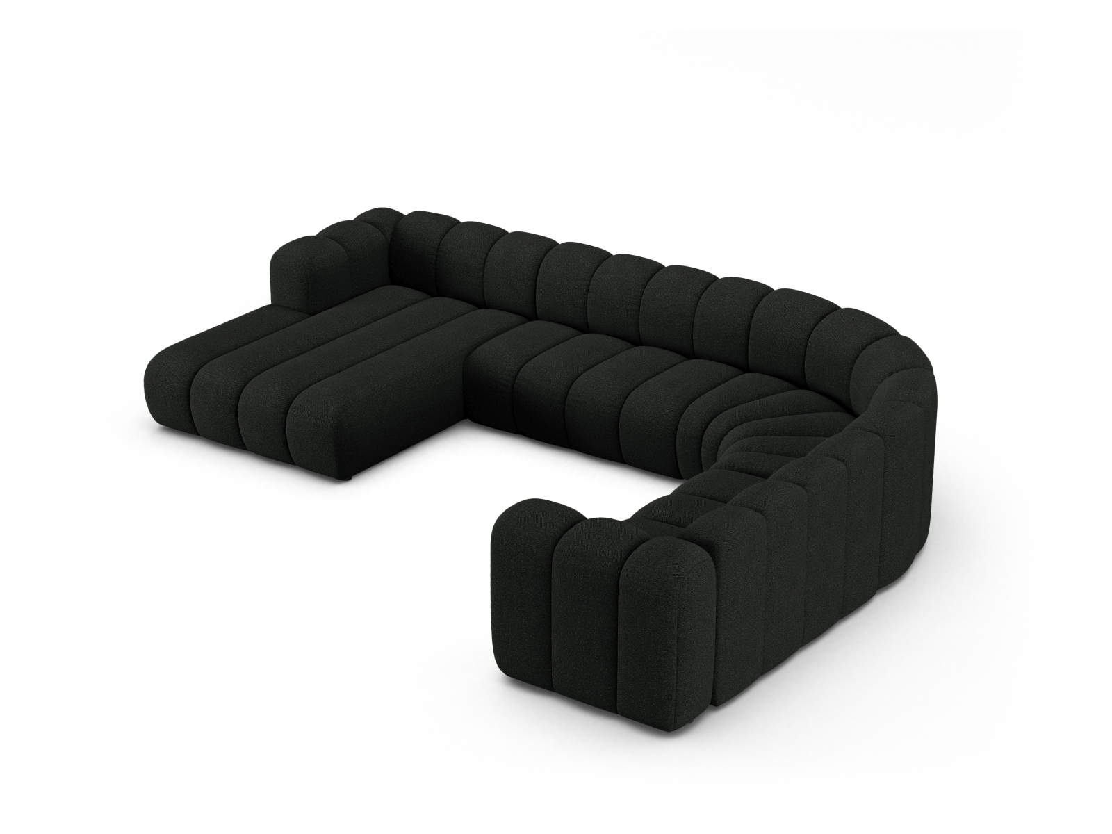 Boucle Modular Panoramic Right Corner Sofa, "Lupine", 6 Seats, 370x280x70