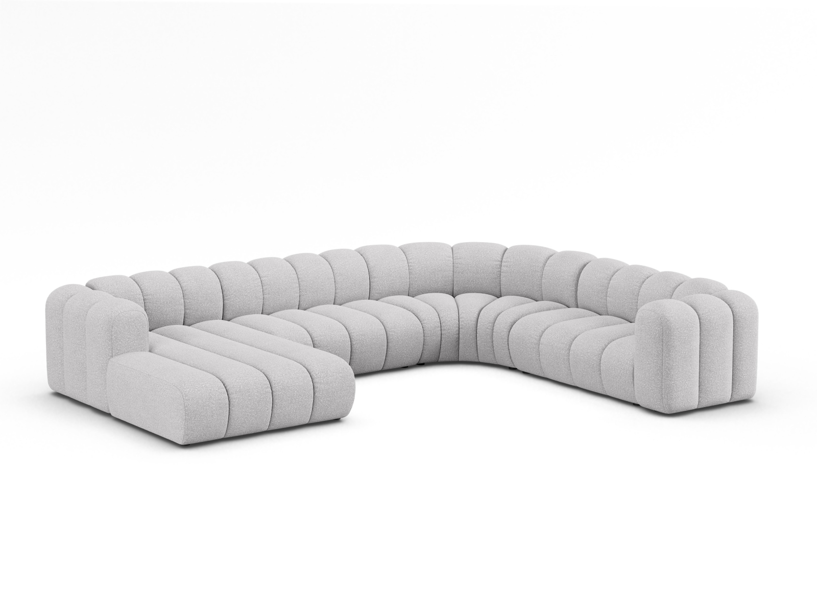 Boucle Modular Panoramic Right Corner Sofa, "Lupine", 6 Seats, 370x280x70