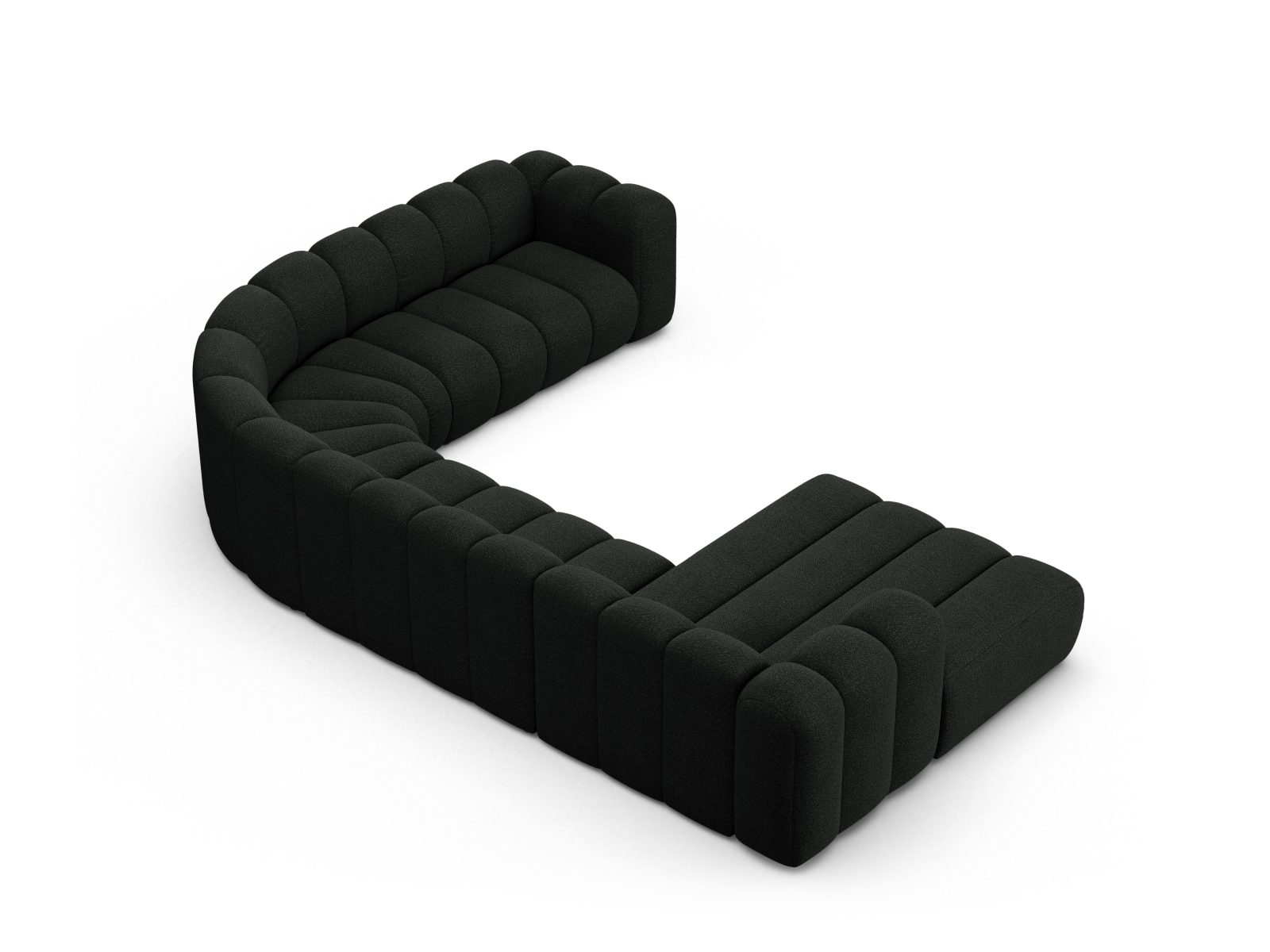 Boucle Modular Panoramic Right Corner Sofa, "Lupine", 6 Seats, 370x280x70