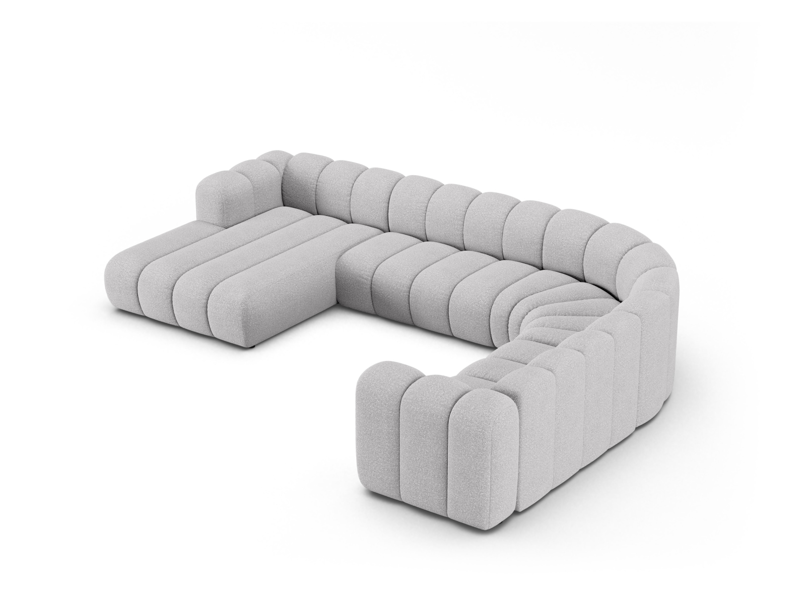 Boucle Modular Panoramic Right Corner Sofa, "Lupine", 6 Seats, 370x280x70