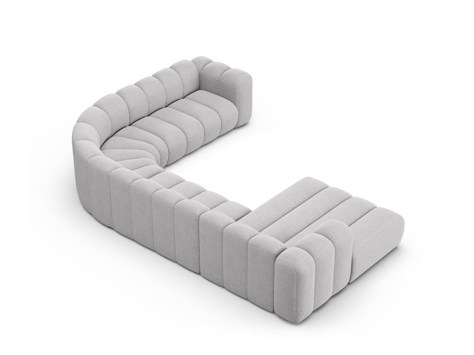 Boucle Modular Panoramic Right Corner Sofa, "Lupine", 6 Seats, 370x280x70