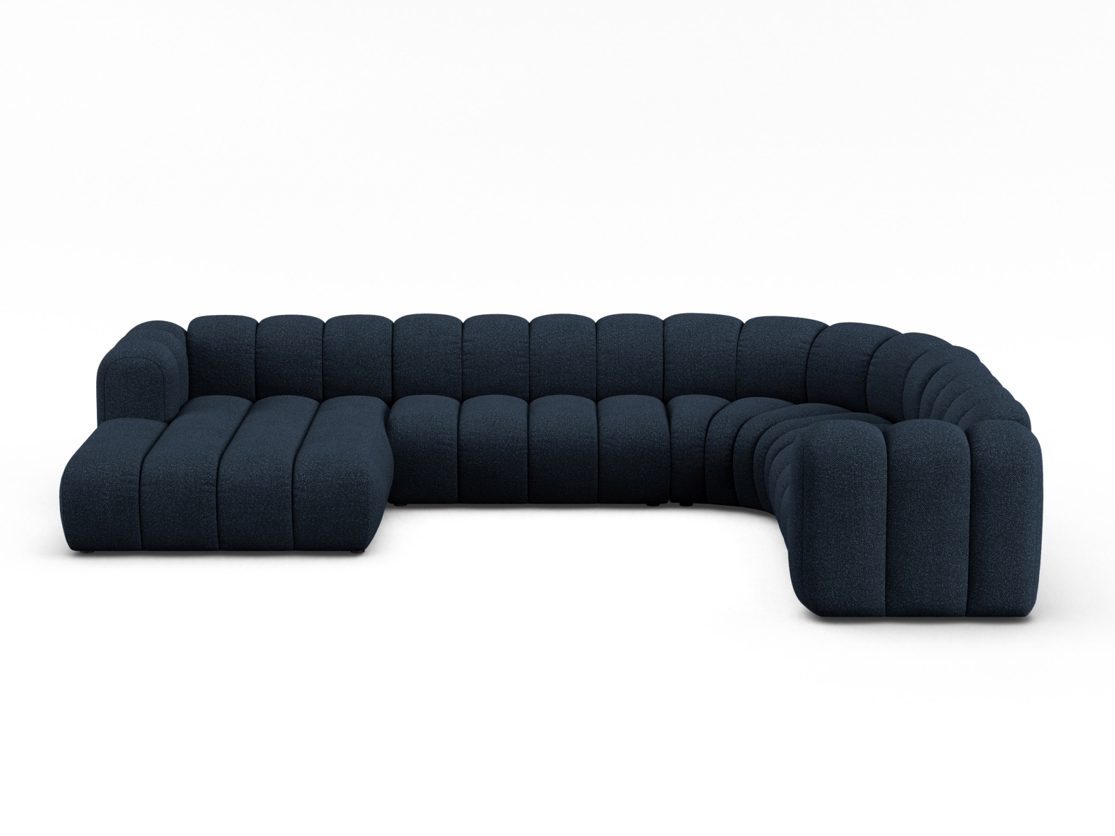 Boucle Modular Panoramic Right Corner Sofa, "Lupine", 6 Seats, 370x280x70