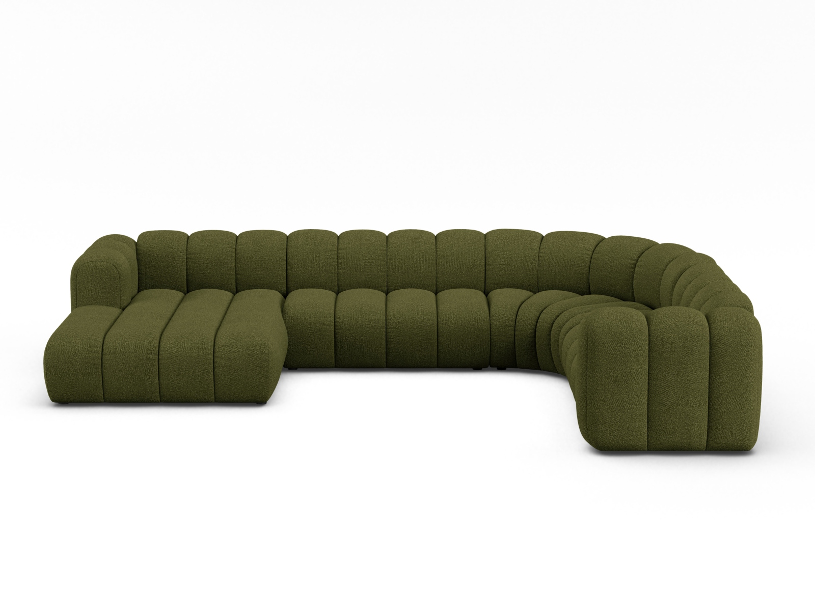Boucle Modular Panoramic Right Corner Sofa, "Lupine", 6 Seats, 370x280x70