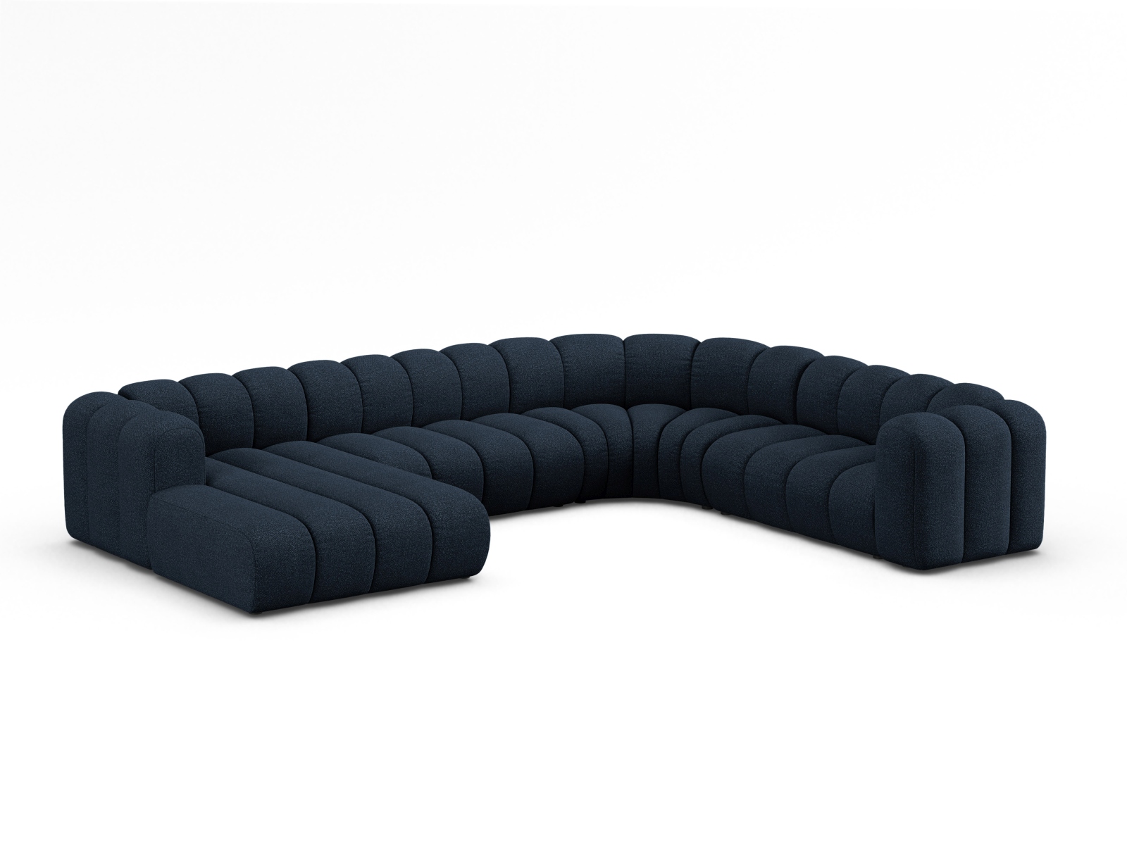 Boucle Modular Panoramic Right Corner Sofa, "Lupine", 6 Seats, 370x280x70