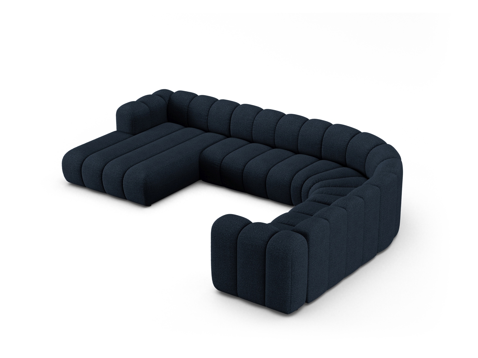Boucle Modular Panoramic Right Corner Sofa, "Lupine", 6 Seats, 370x280x70