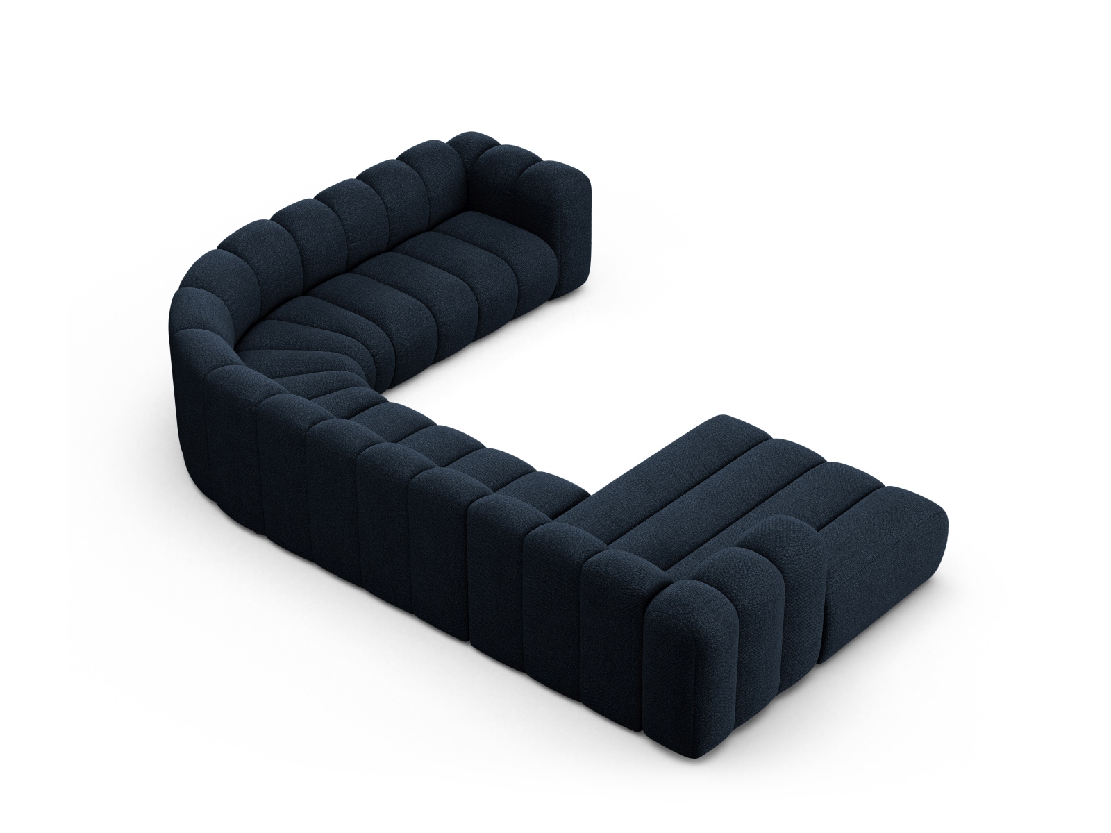 Boucle Modular Panoramic Right Corner Sofa, "Lupine", 6 Seats, 370x280x70