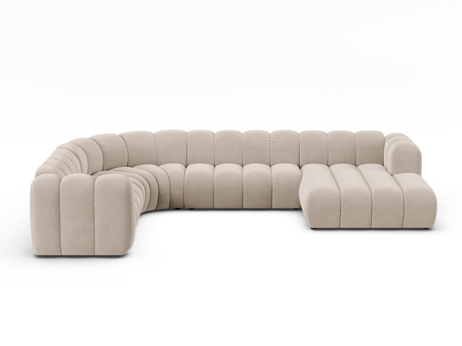 Velvet Modular Panoramic Left Corner Sofa, "Lupine", 6 Seats, 370x280x70
