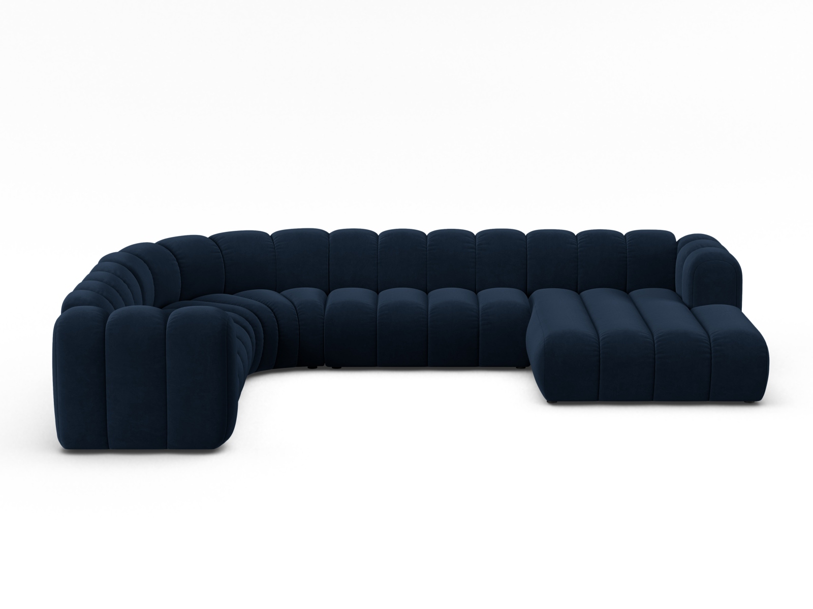 Velvet Modular Panoramic Left Corner Sofa, "Lupine", 6 Seats, 370x280x70