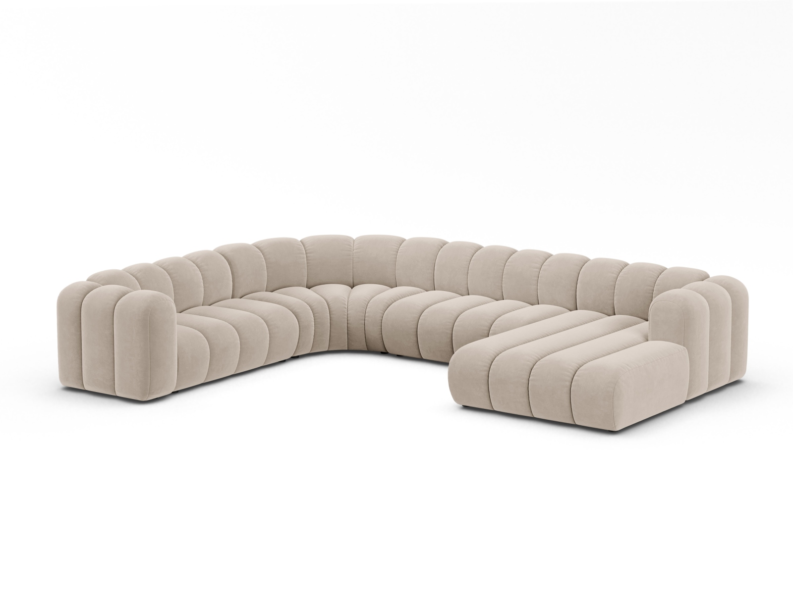 Velvet Modular Panoramic Left Corner Sofa, "Lupine", 6 Seats, 370x280x70