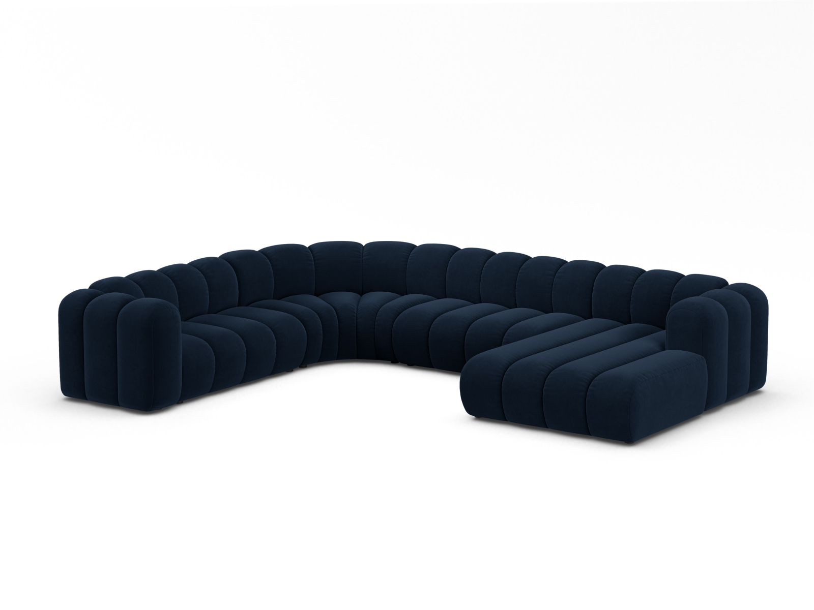 Velvet Modular Panoramic Left Corner Sofa, "Lupine", 6 Seats, 370x280x70