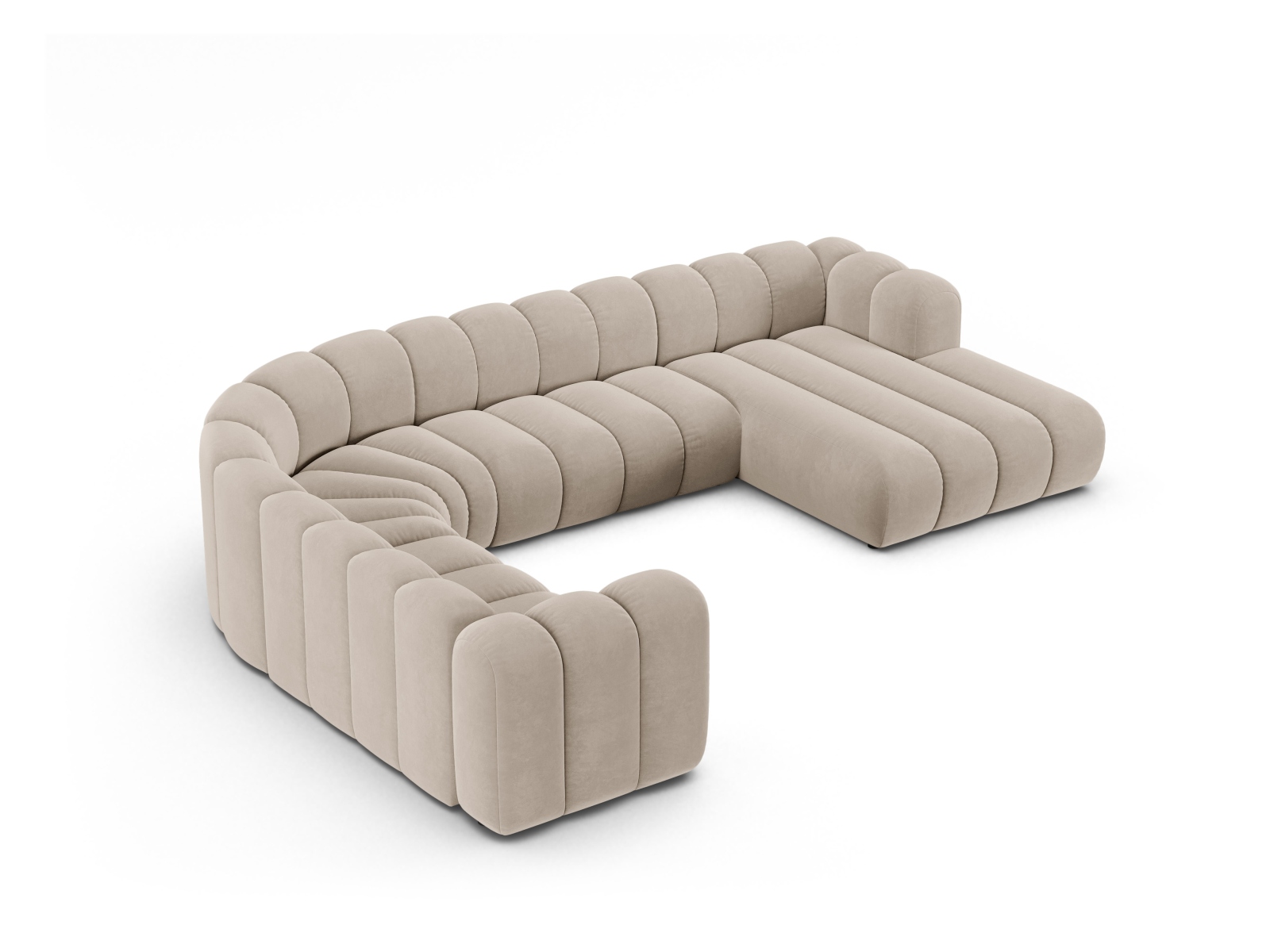 Velvet Modular Panoramic Left Corner Sofa, "Lupine", 6 Seats, 370x280x70