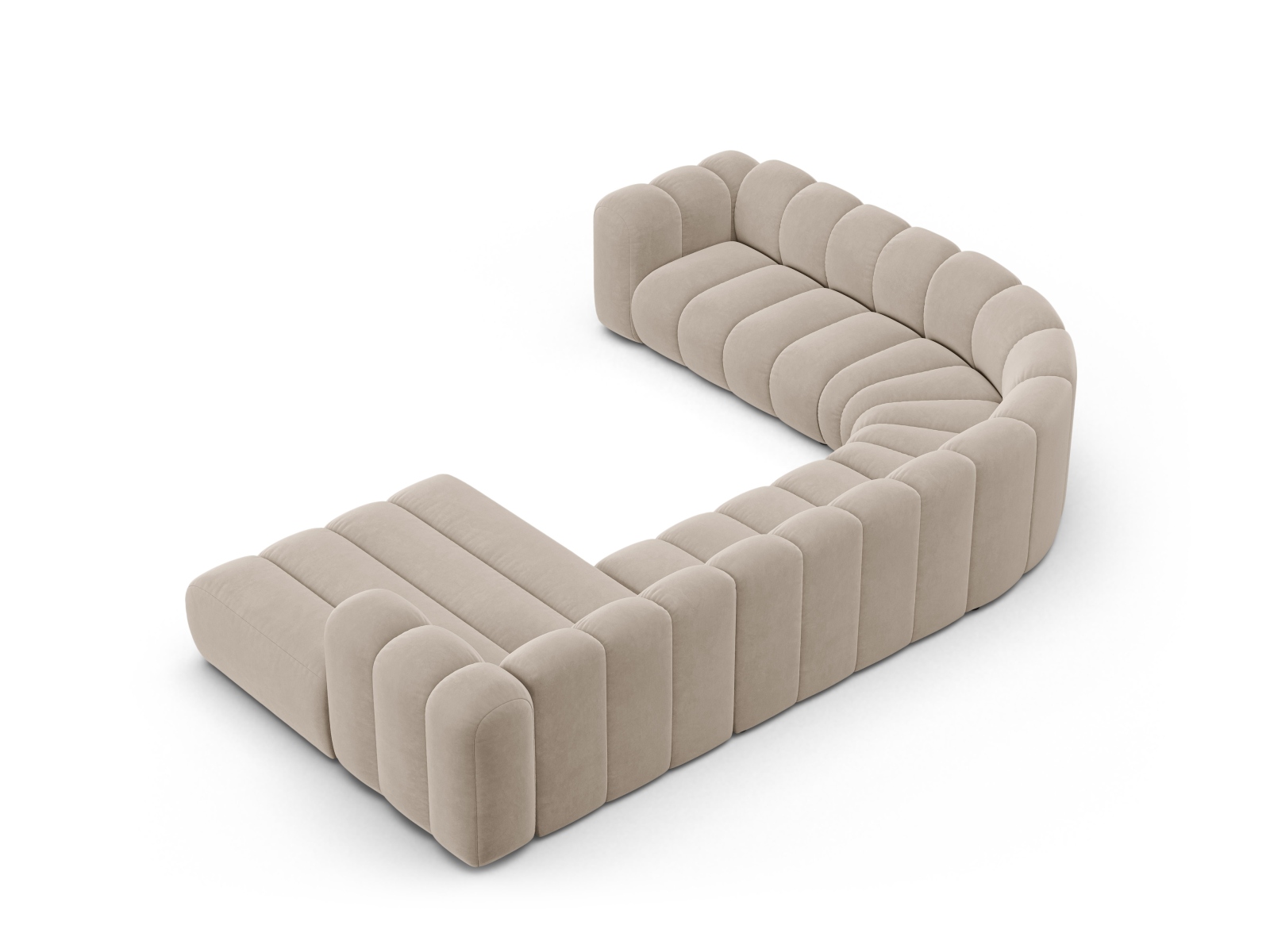 Velvet Modular Panoramic Left Corner Sofa, "Lupine", 6 Seats, 370x280x70