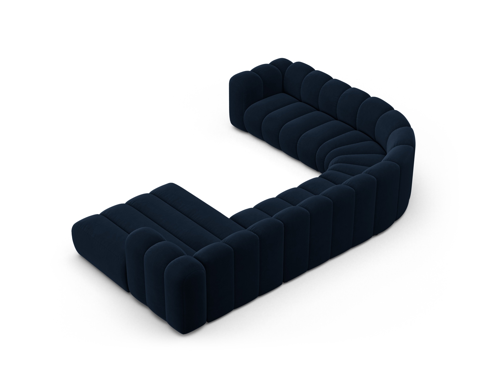 Velvet Modular Panoramic Left Corner Sofa, "Lupine", 6 Seats, 370x280x70