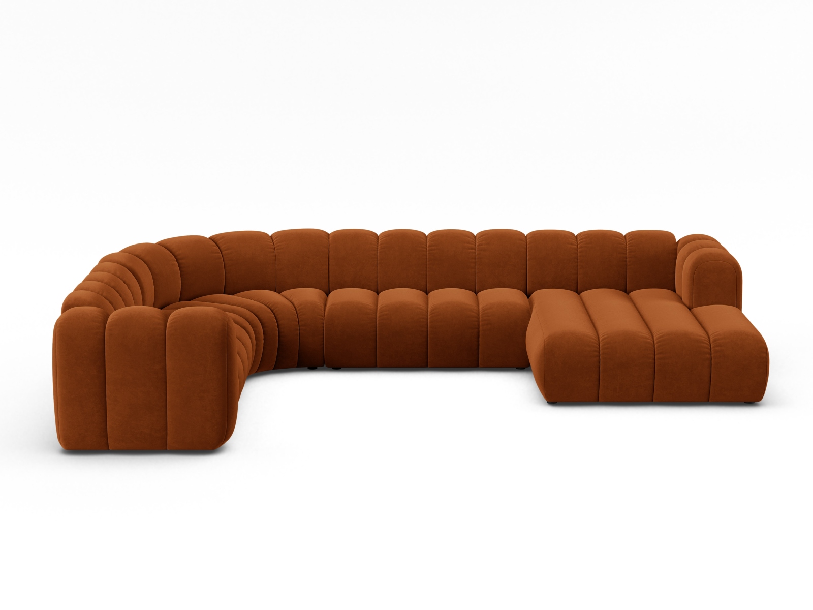 Velvet Modular Panoramic Left Corner Sofa, "Lupine", 6 Seats, 370x280x70