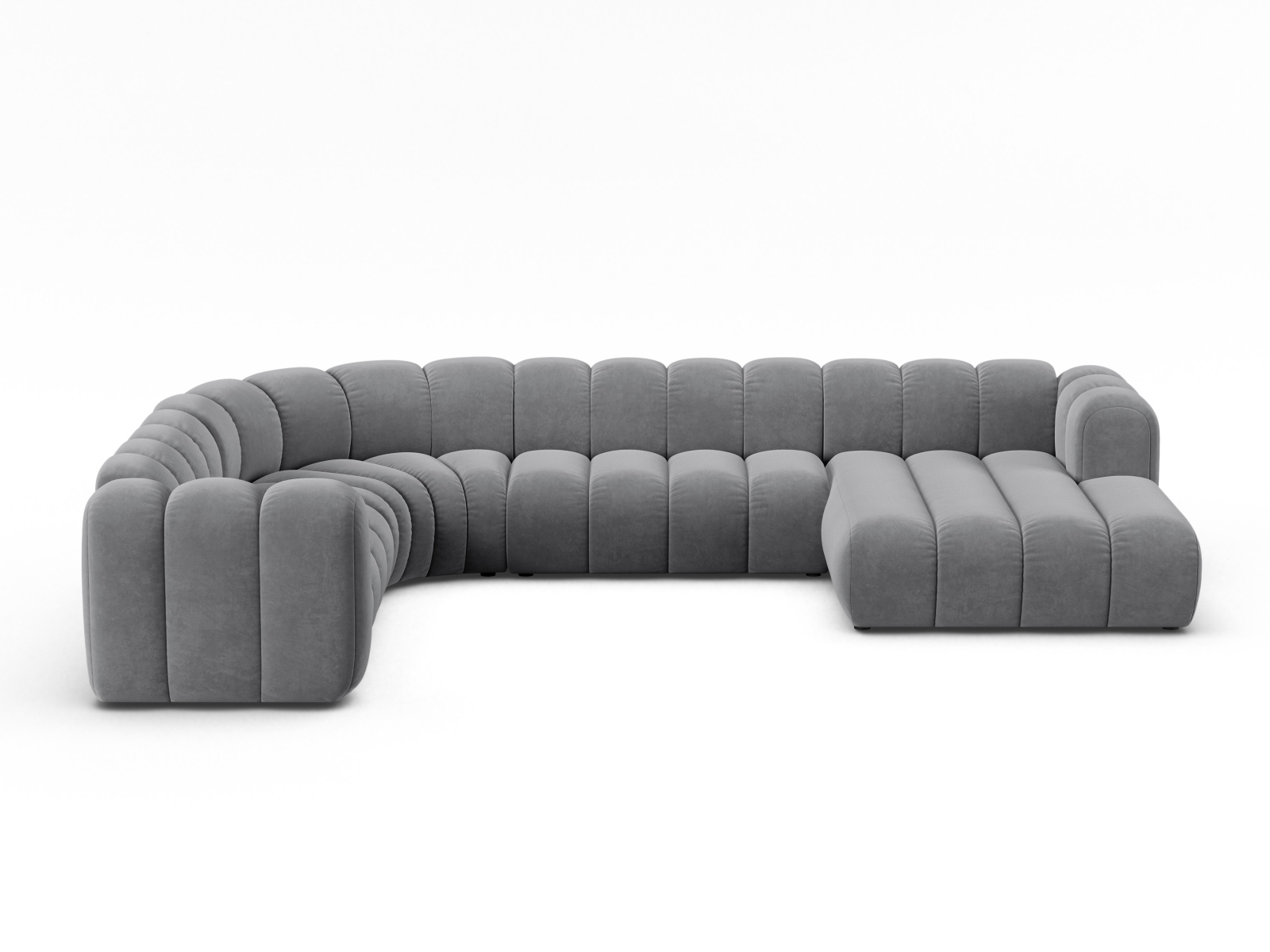 Velvet Modular Panoramic Left Corner Sofa, "Lupine", 6 Seats, 370x280x70