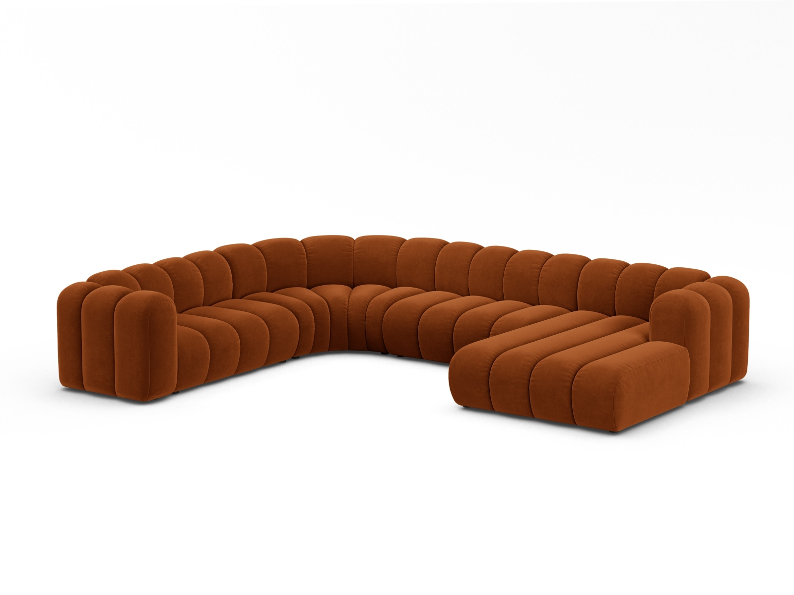Velvet Modular Panoramic Left Corner Sofa, "Lupine", 6 Seats, 370x280x70